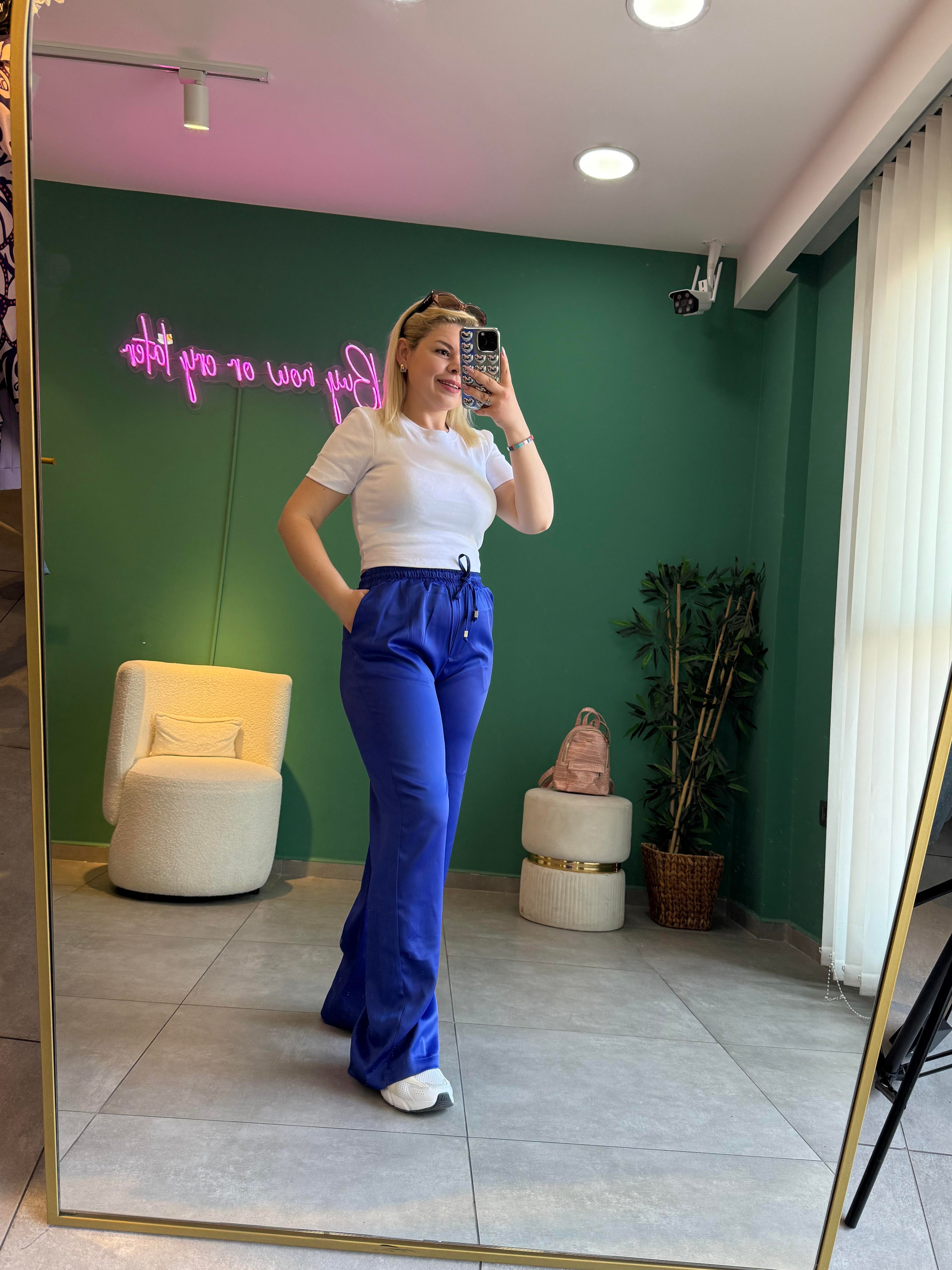 Saks Mavi Saten Pantolon 