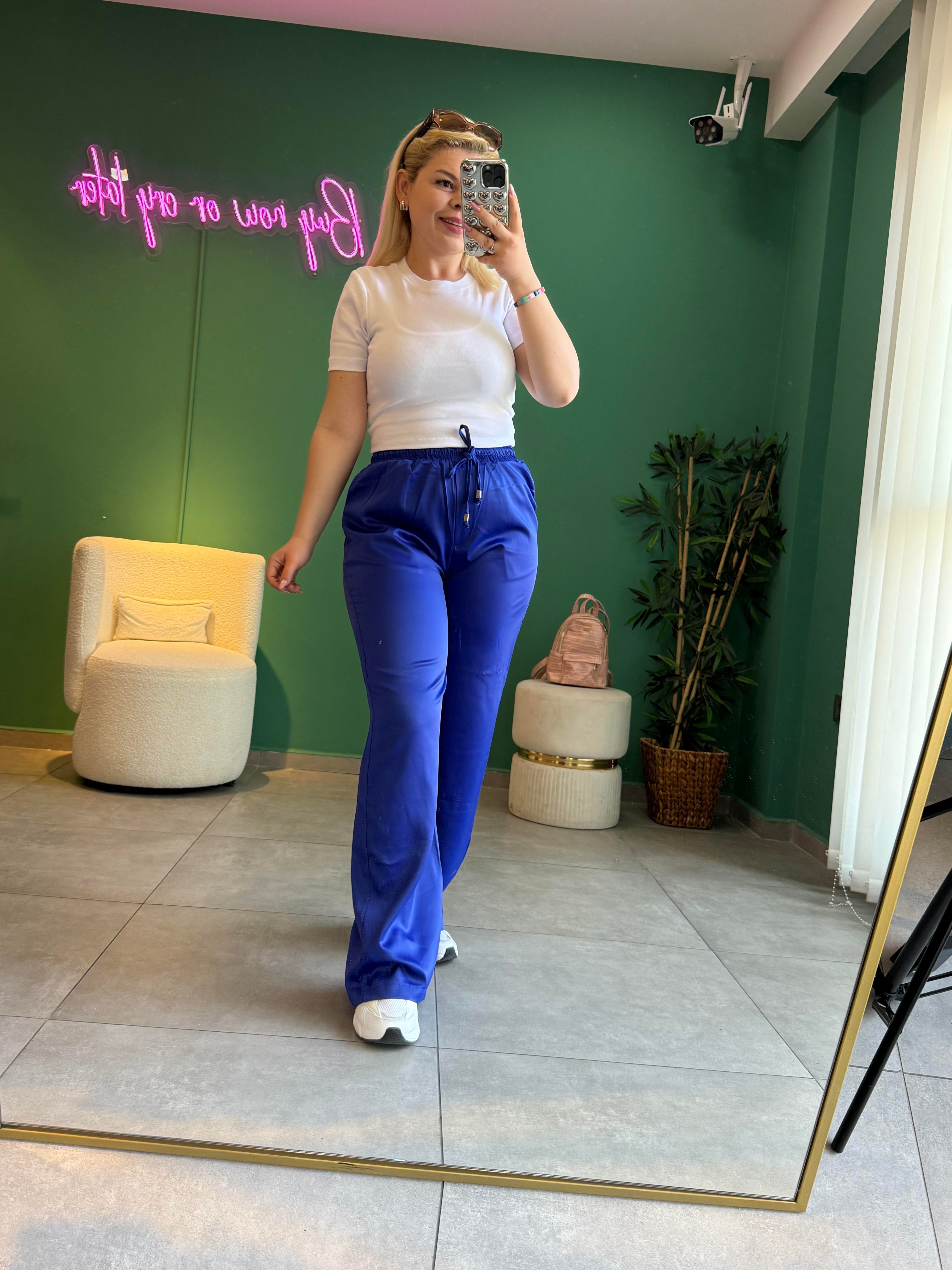 Saks Mavi Saten Pantolon 