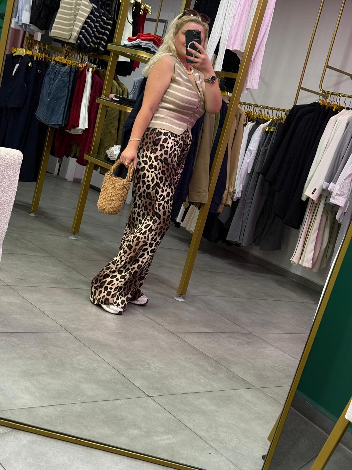 Saten Leopar Pantolon