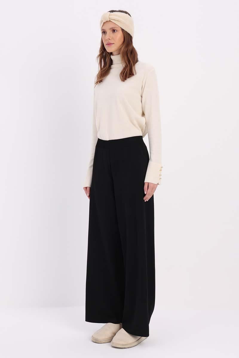 Siyah Bol Paça Triko Pantalon