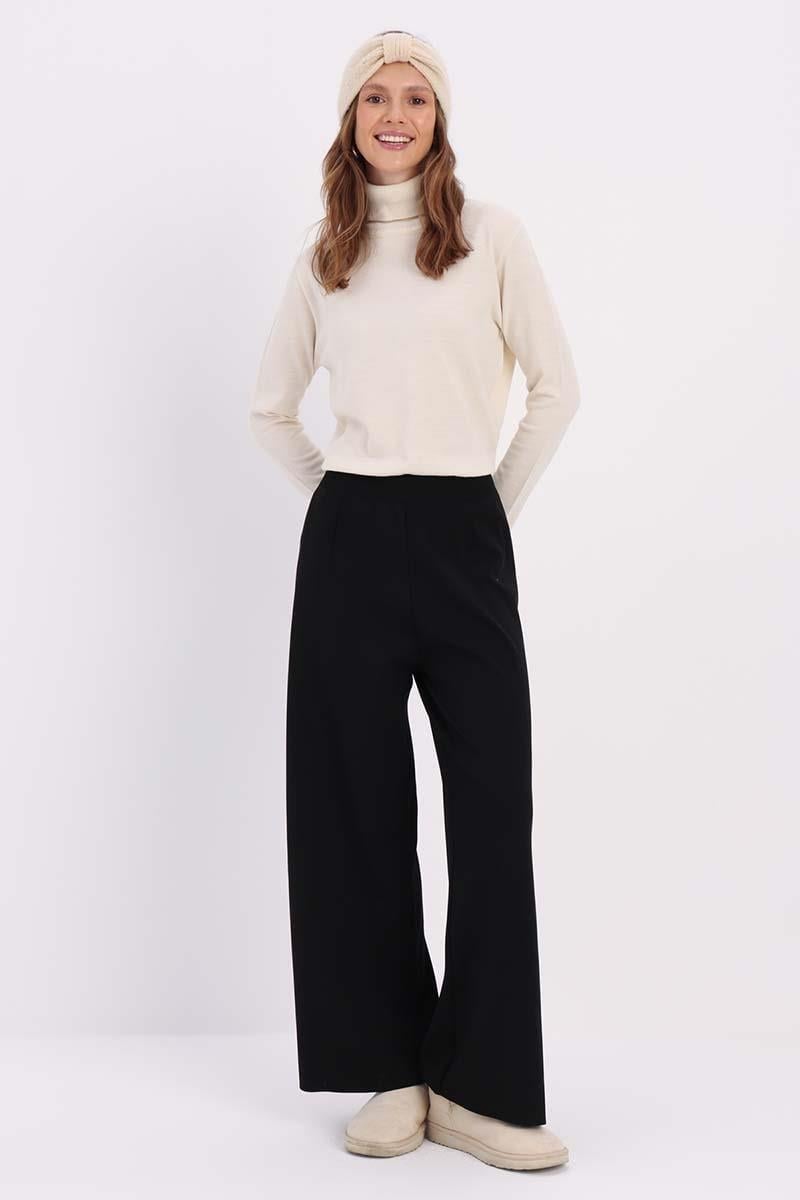 Siyah Bol Paça Triko Pantalon