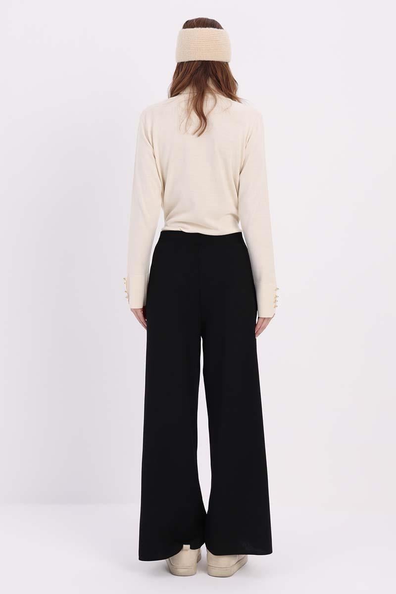 Siyah Bol Paça Triko Pantalon