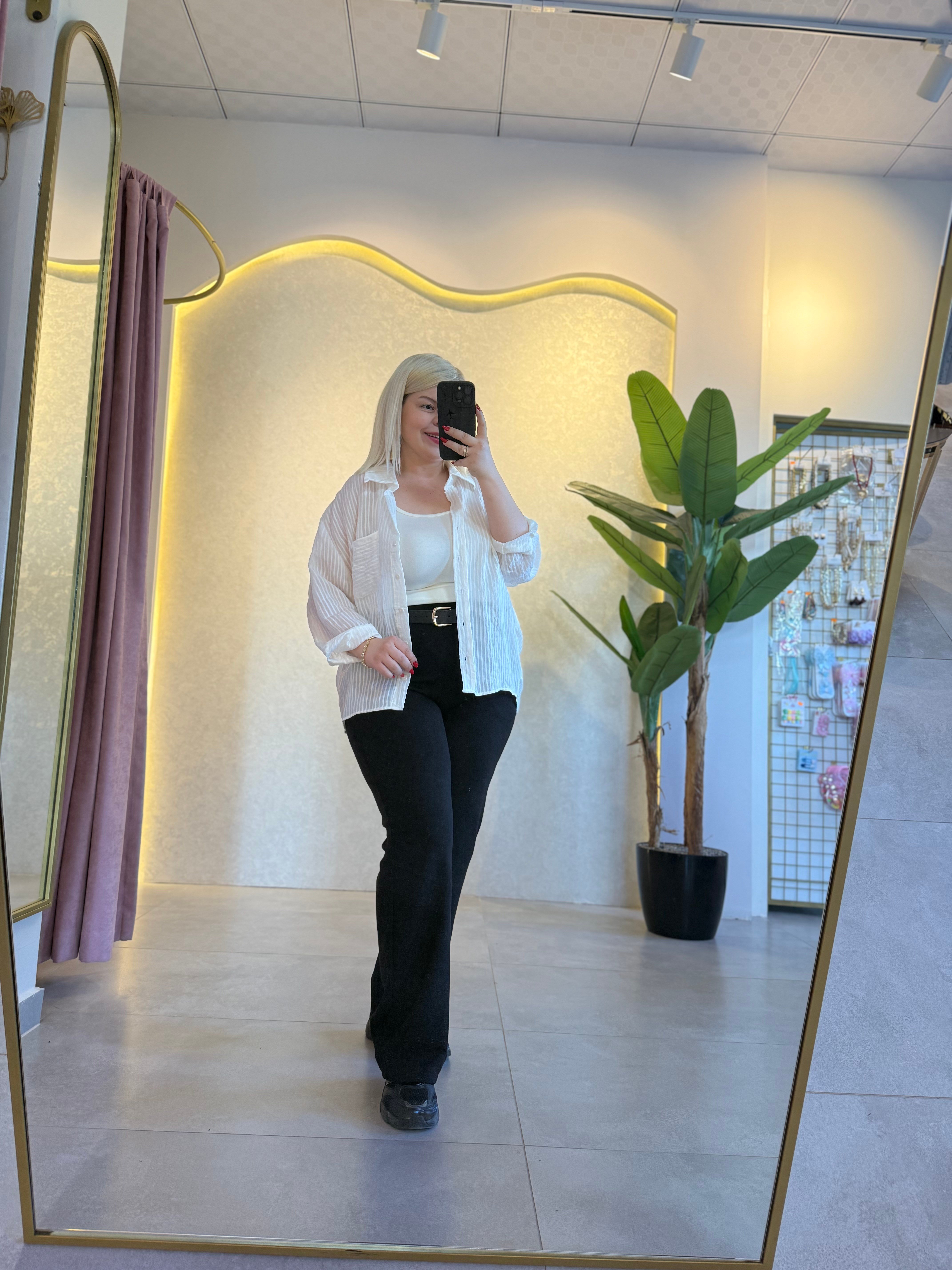 Siyah Kemerli Wide Leg Jean