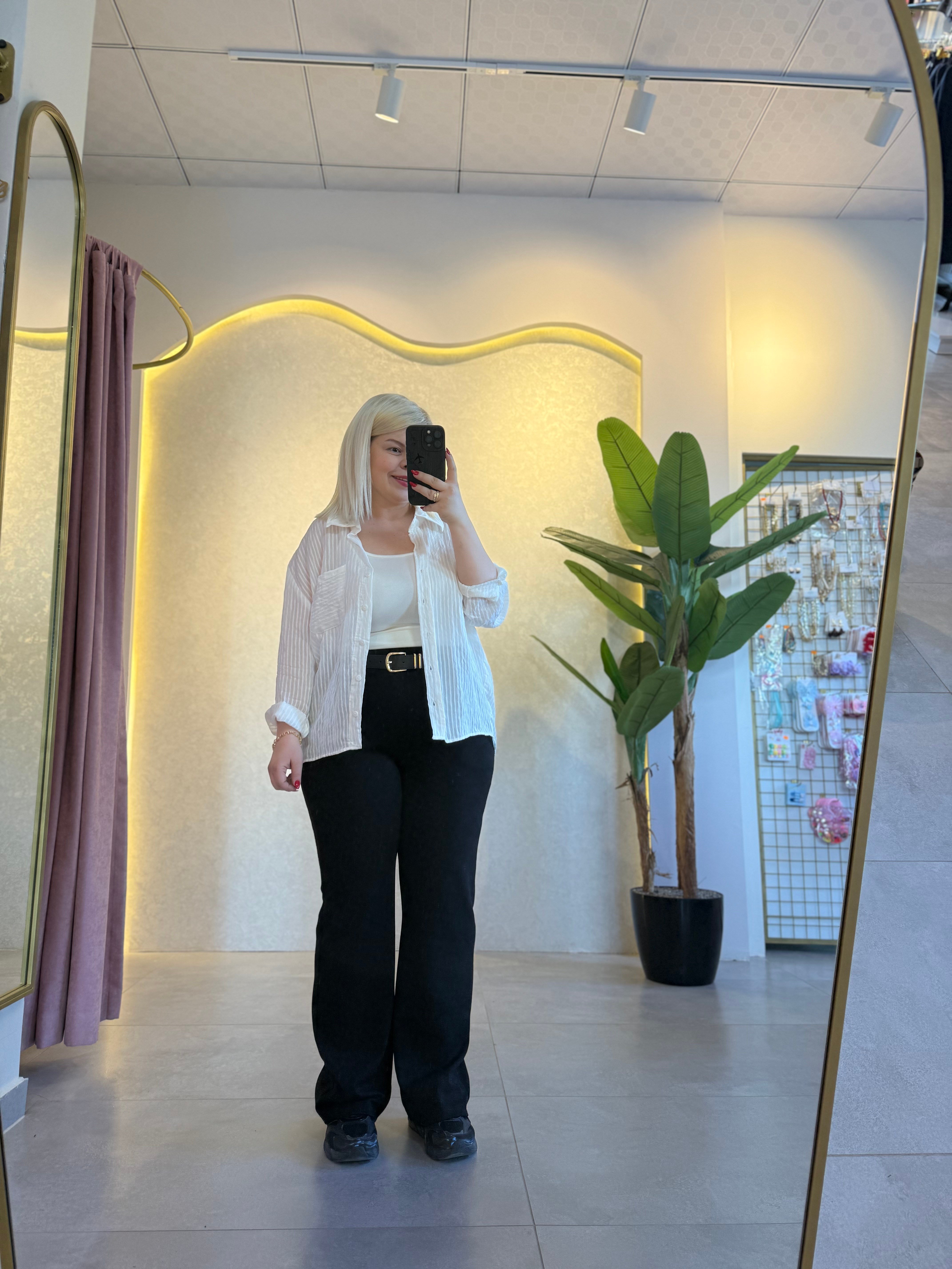 Siyah Kemerli Wide Leg Jean