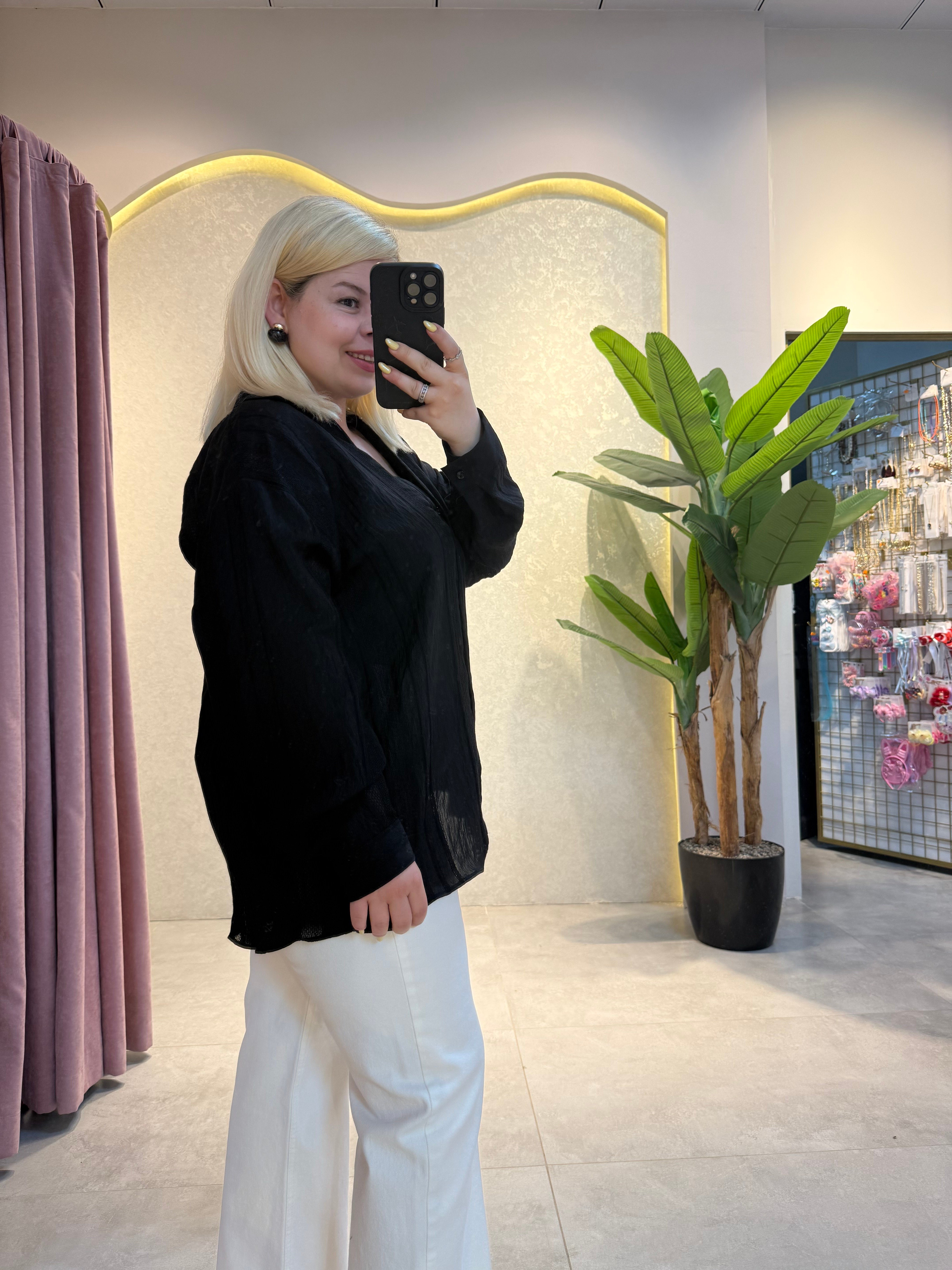 Siyah Premium Oversize Gömlek