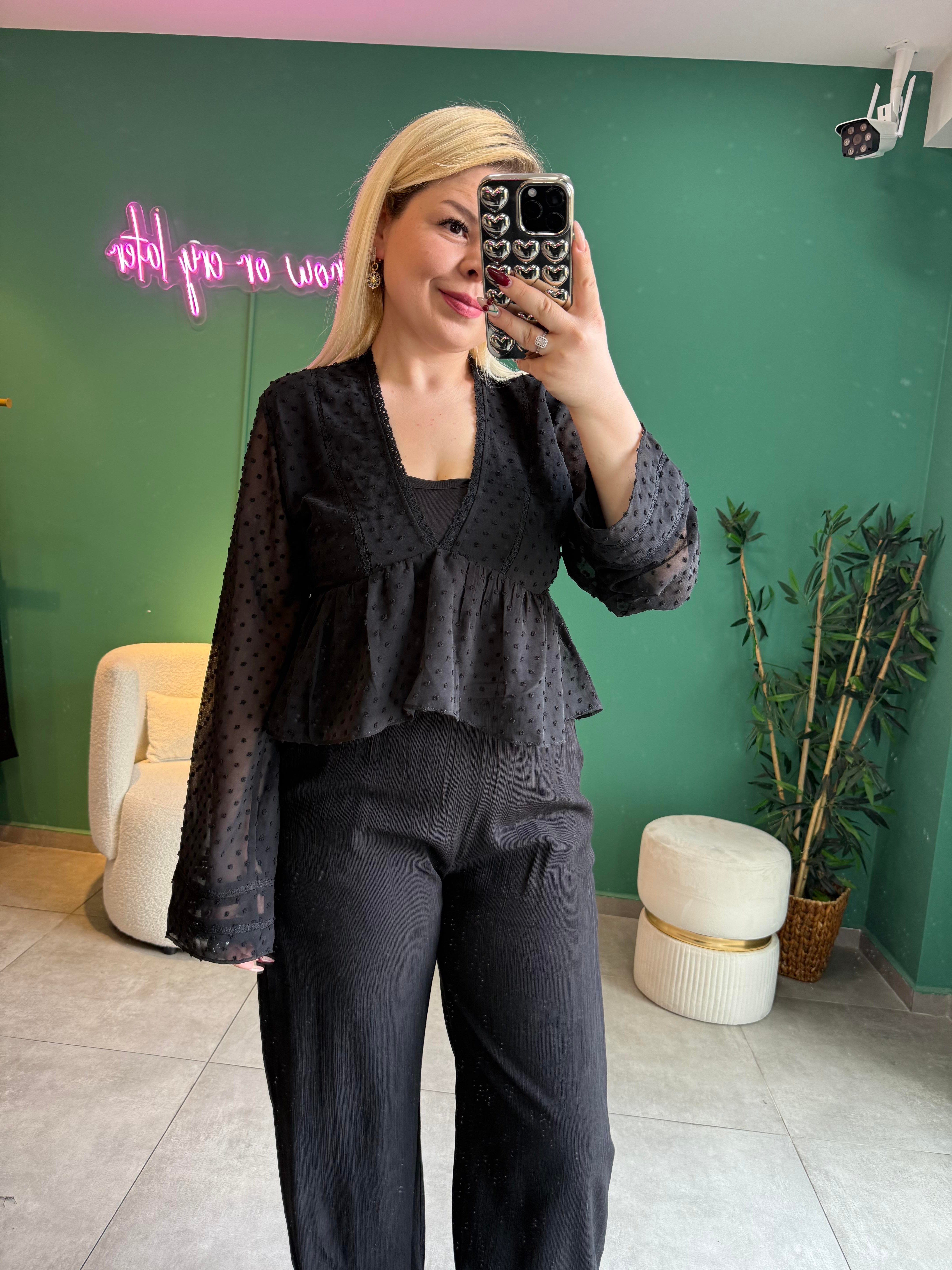 Siyah Şifon Bluz