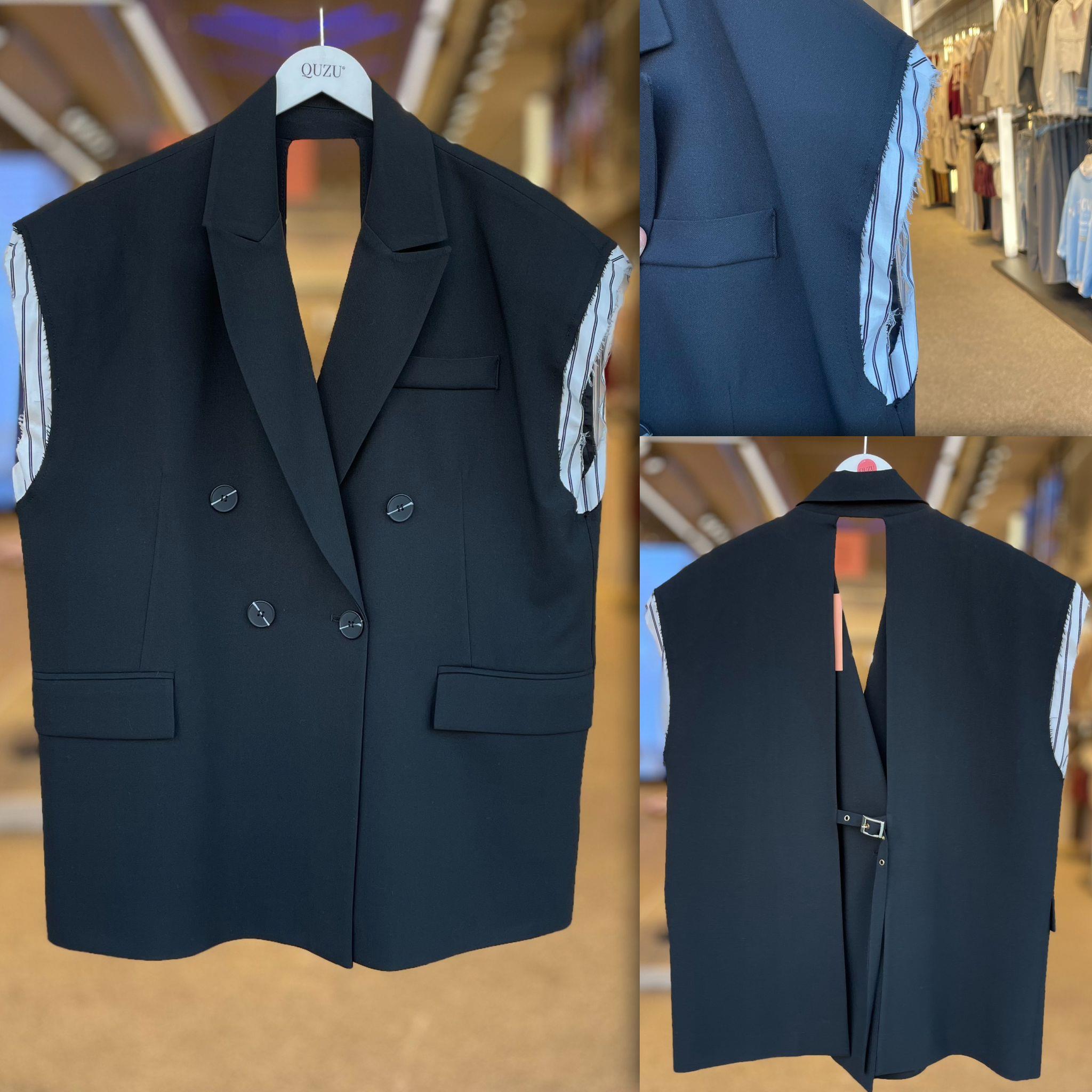 Siyah Tasarım Blazer Yelek