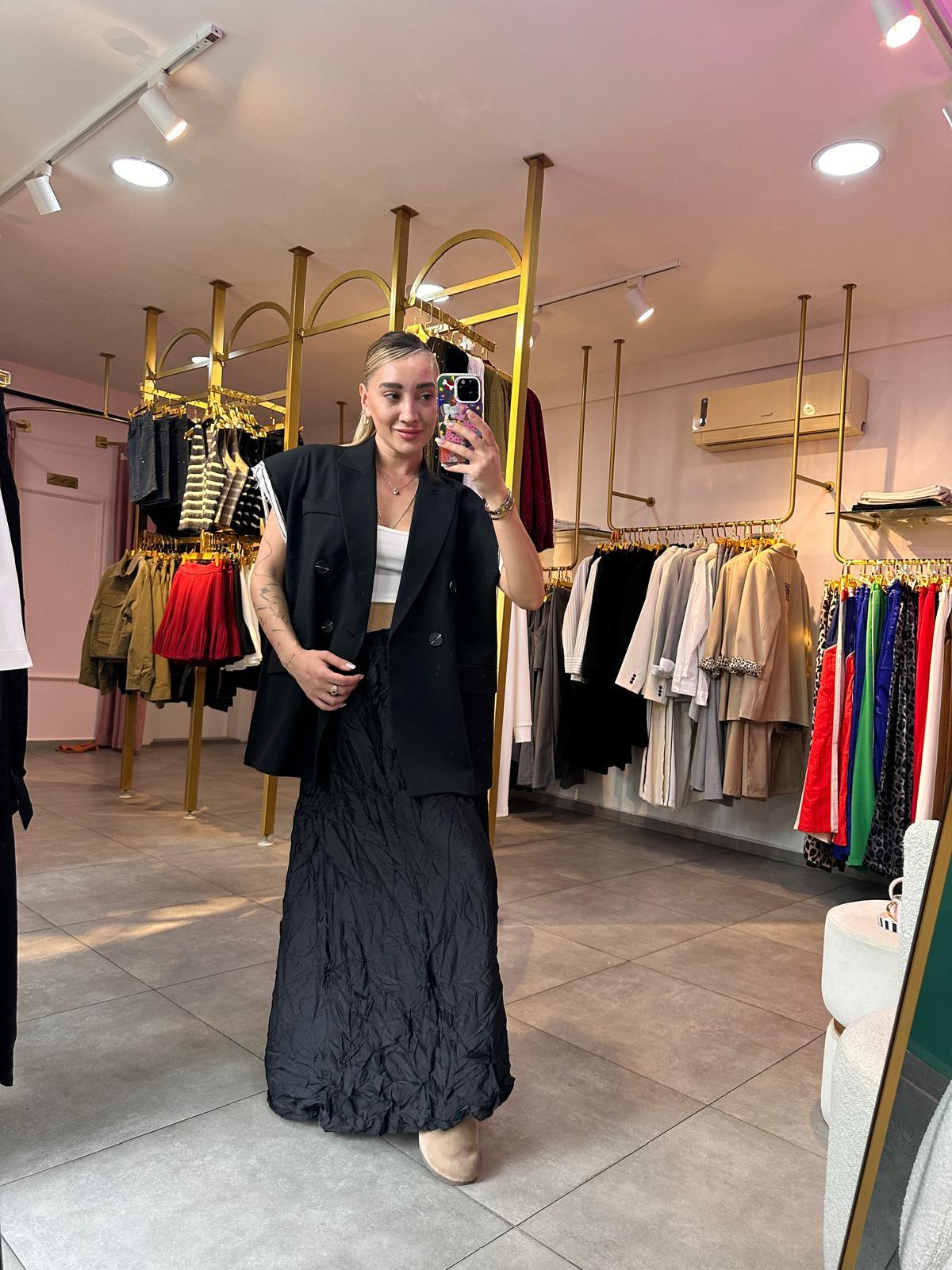 Siyah Tasarım Oversize Yelek