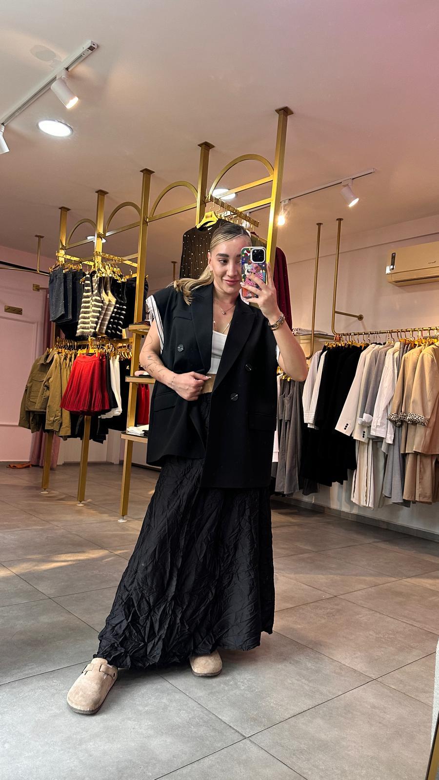Siyah Tasarım Oversize Yelek