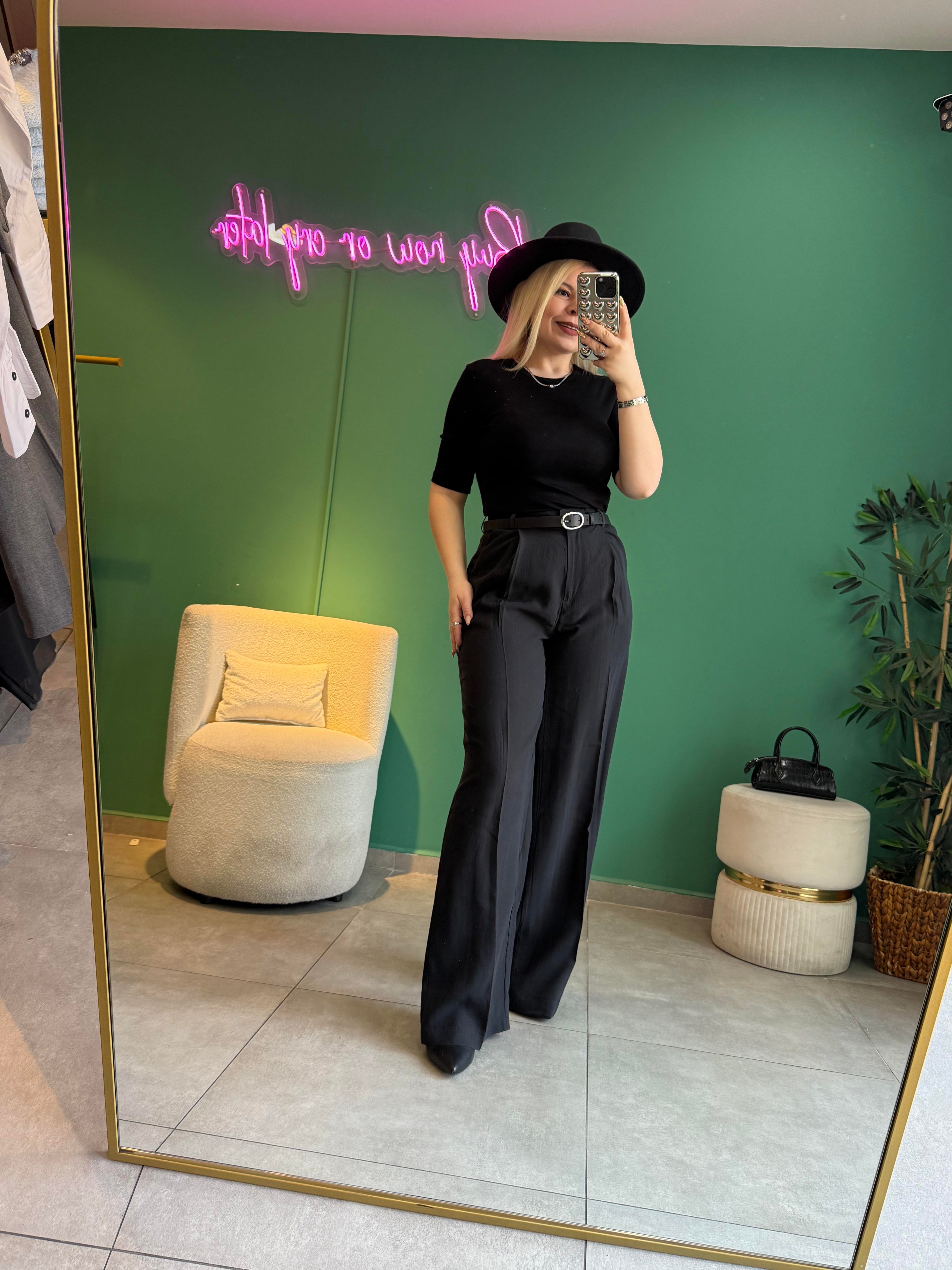 Siyah Tencel Palazzo Pantolon