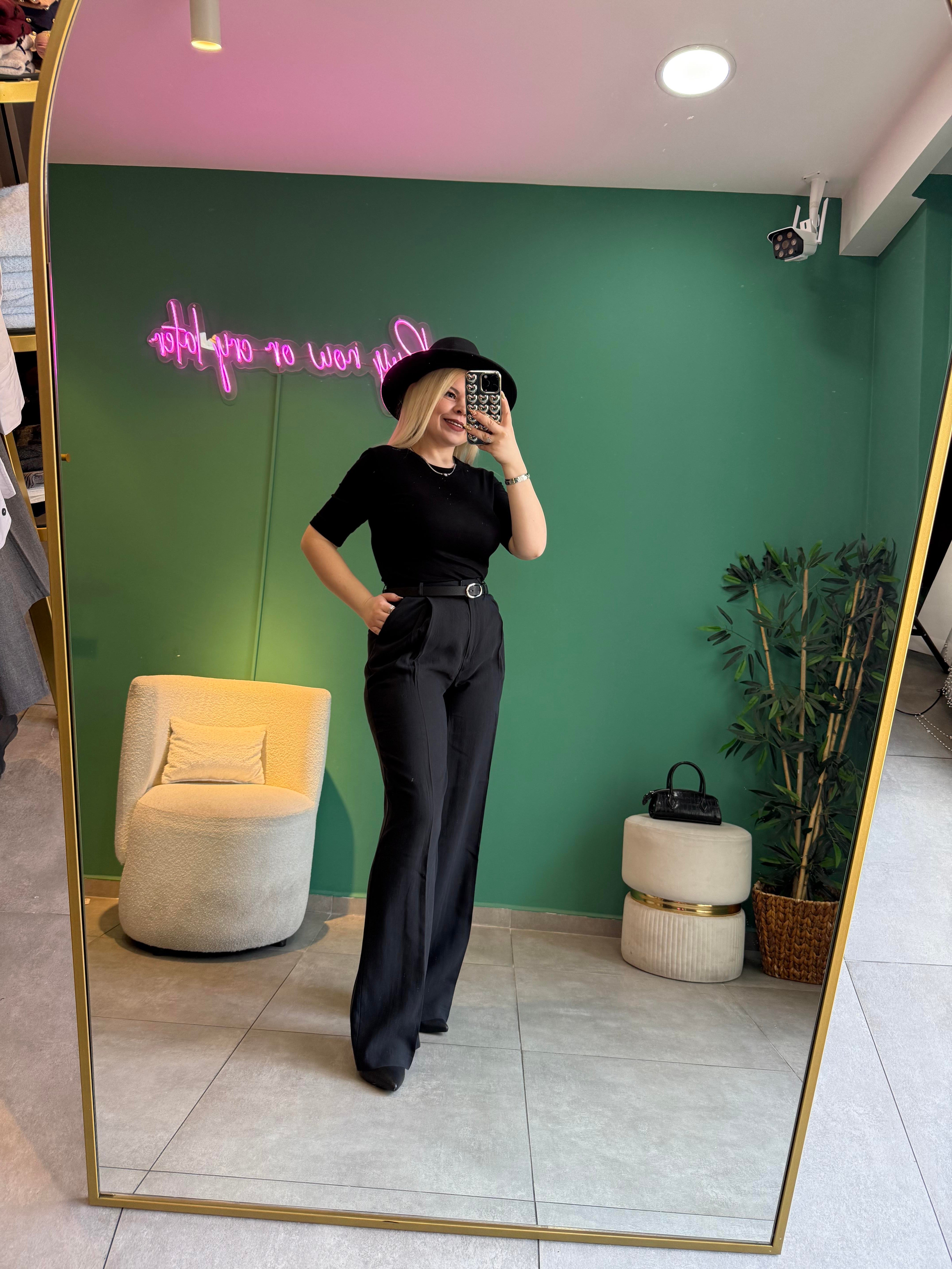 Siyah Tencel Palazzo Pantolon