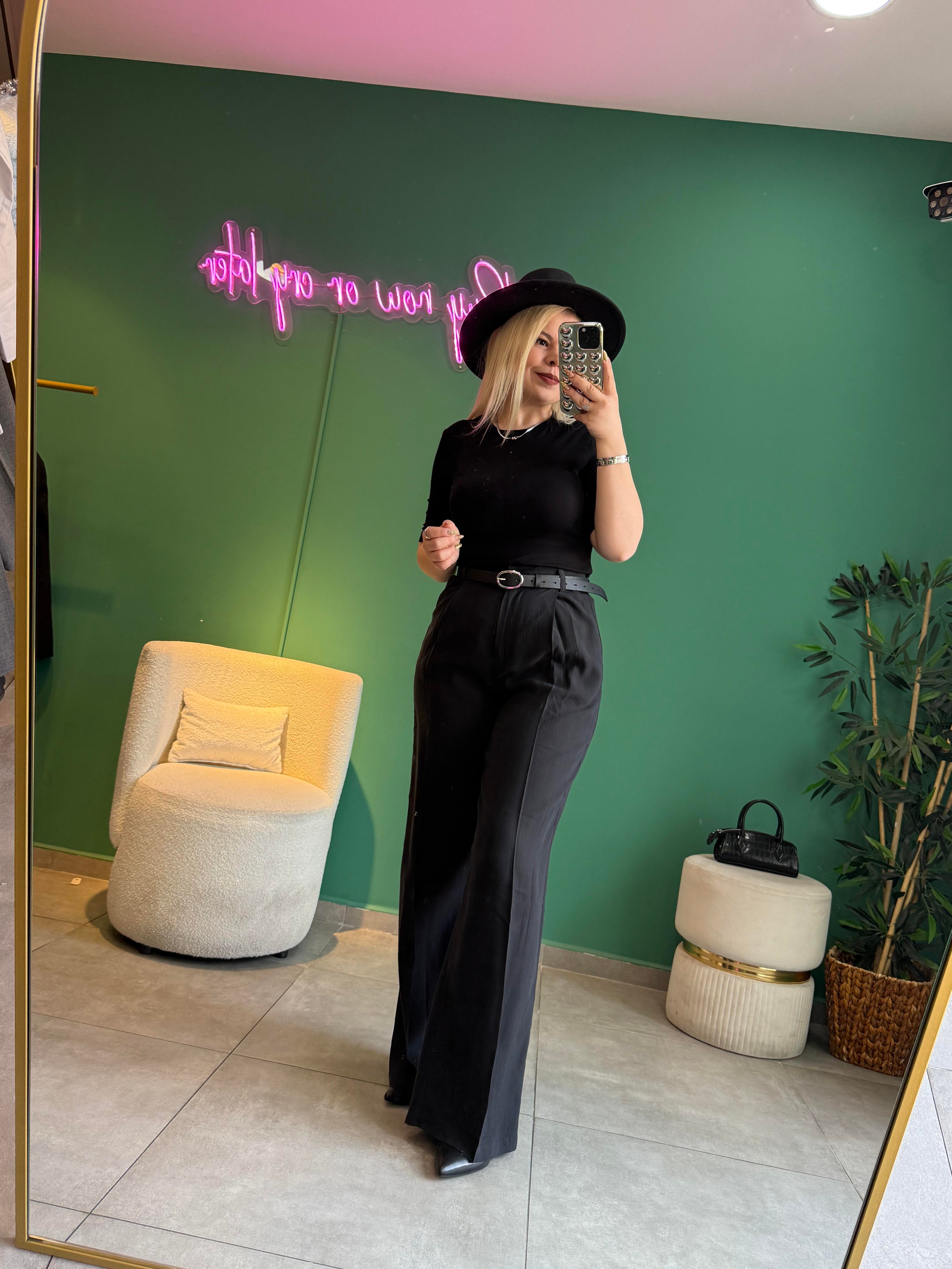 Siyah Tencel Palazzo Pantolon