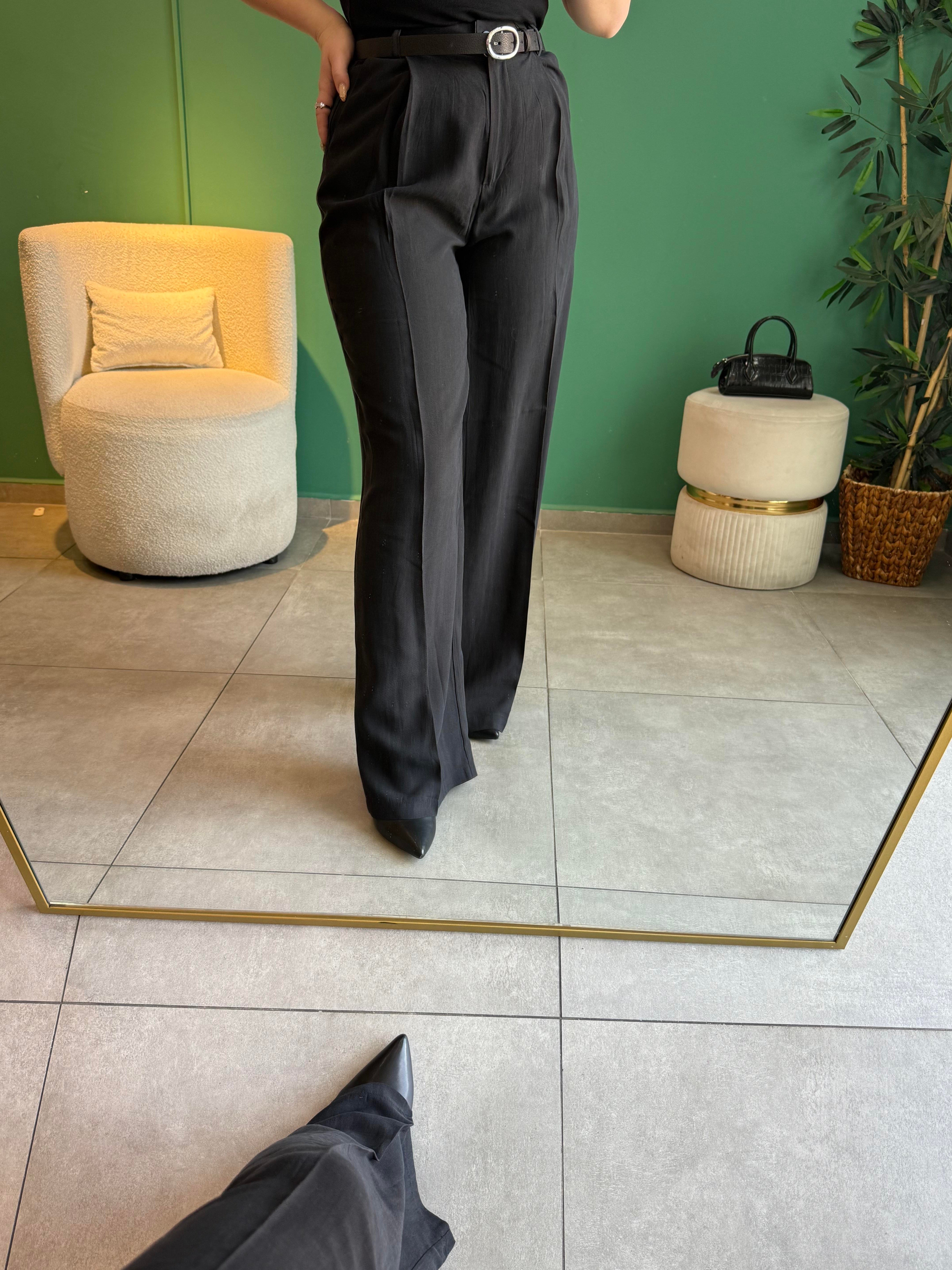 Siyah Tencel Palazzo Pantolon