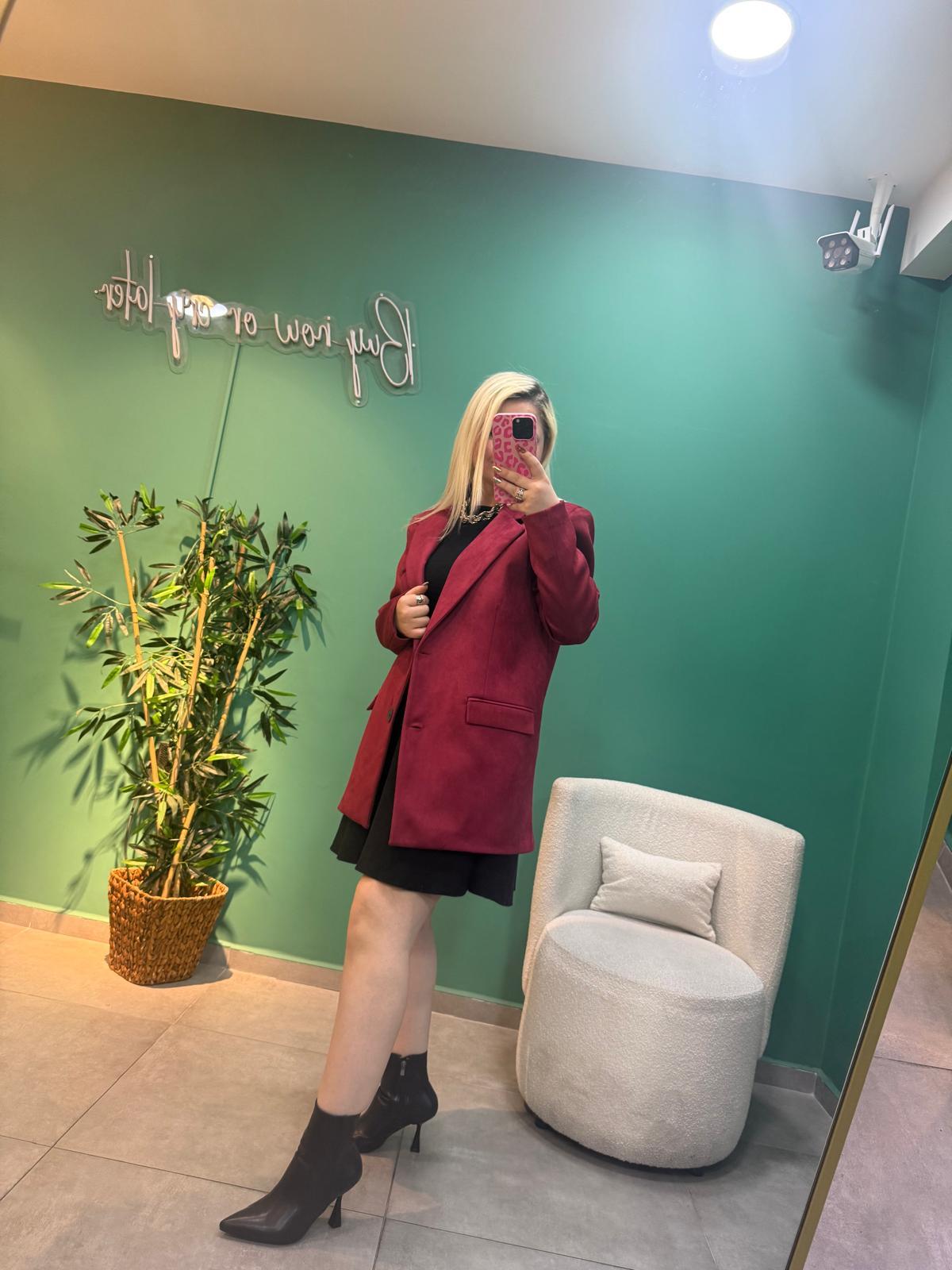 Süet Bordo Blazer Ceket