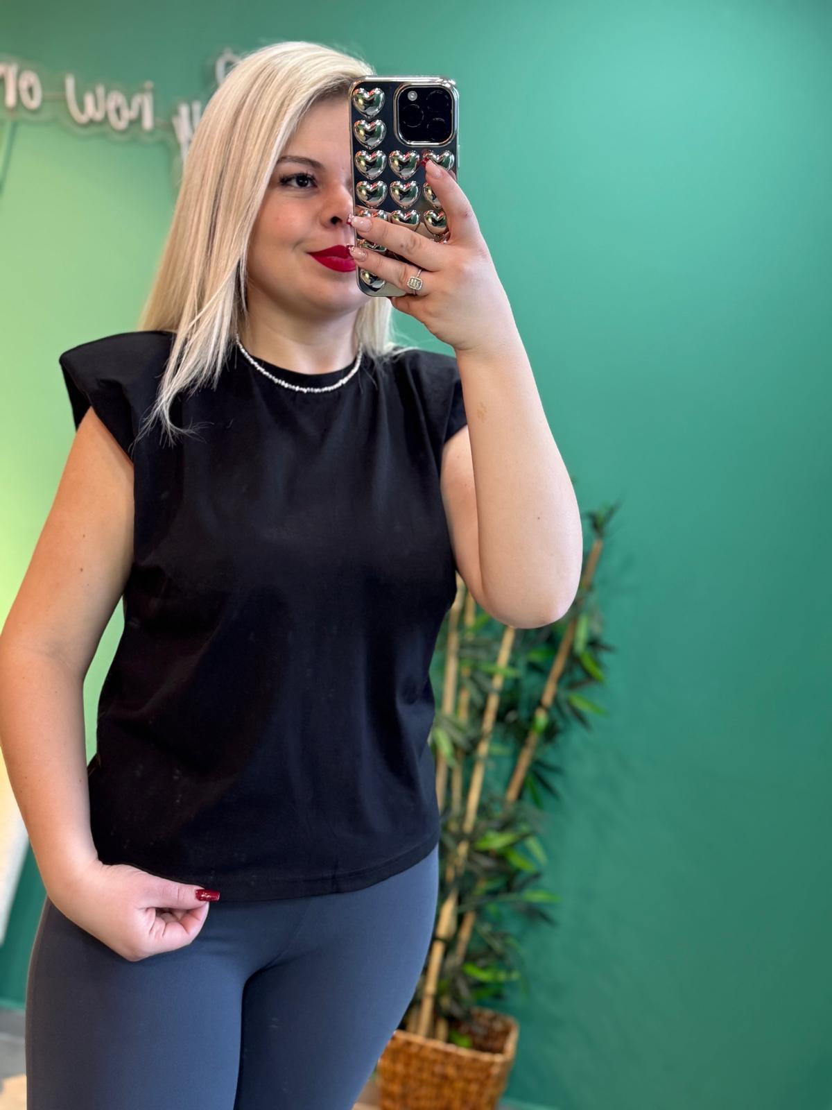 Vatkalı Siyah Basic Tişört