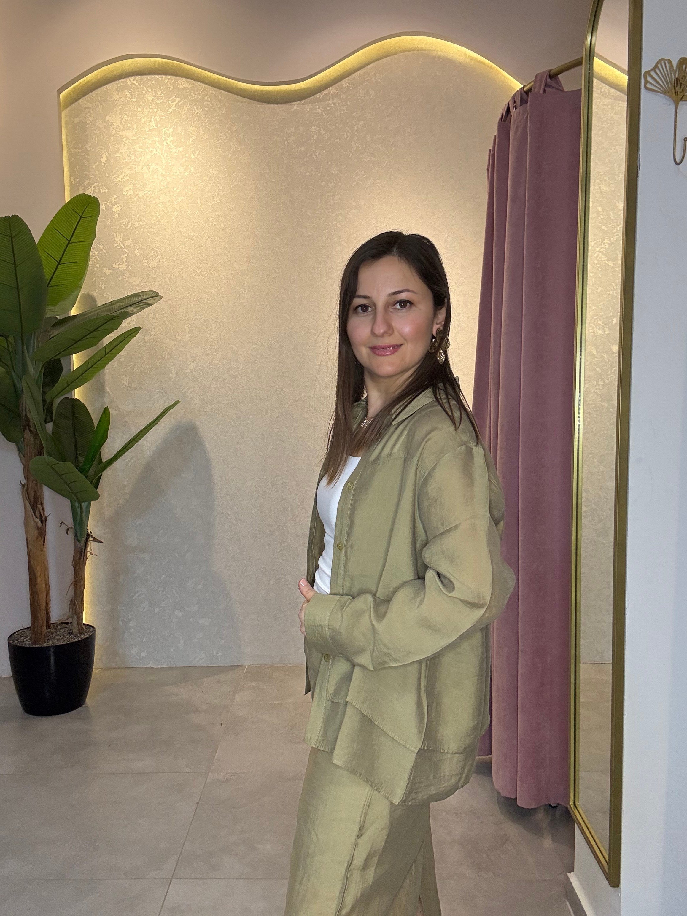 Yağ Yeşili Kemerli Etek