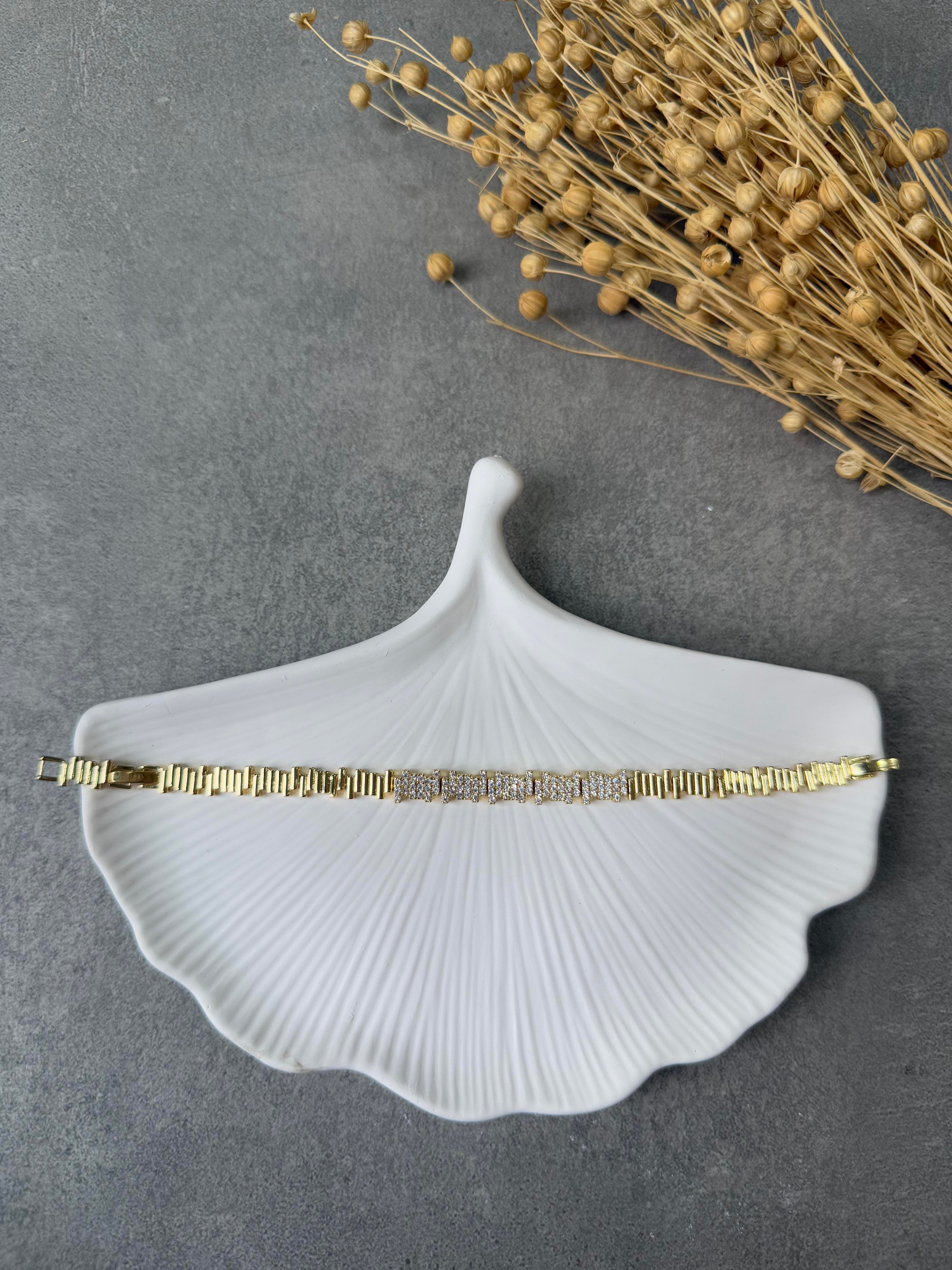 Zirkon Taşlı Gold Baget Bileklik