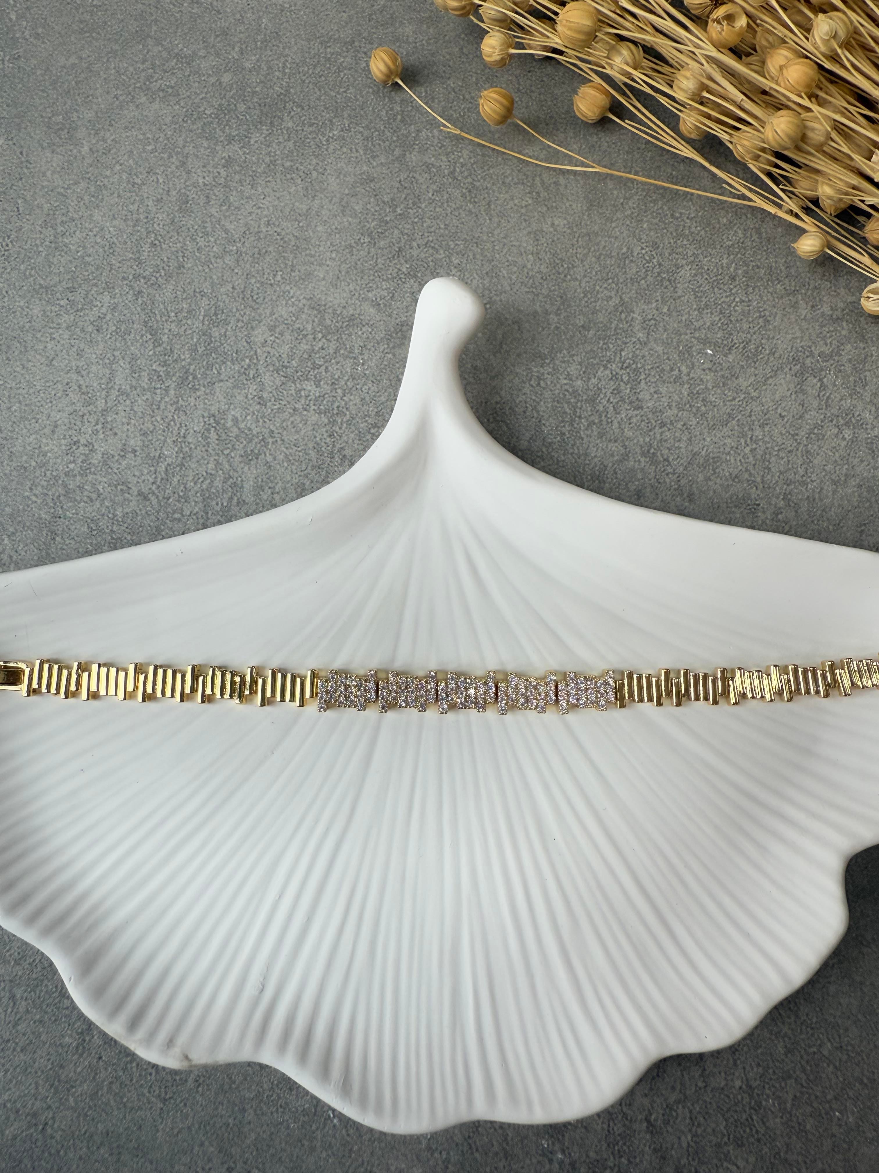 Zirkon Taşlı Gold Baget Bileklik