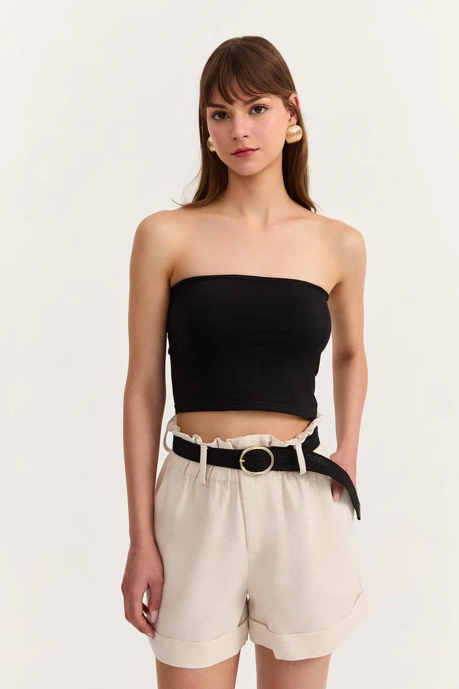 Siyah Straplez Crop