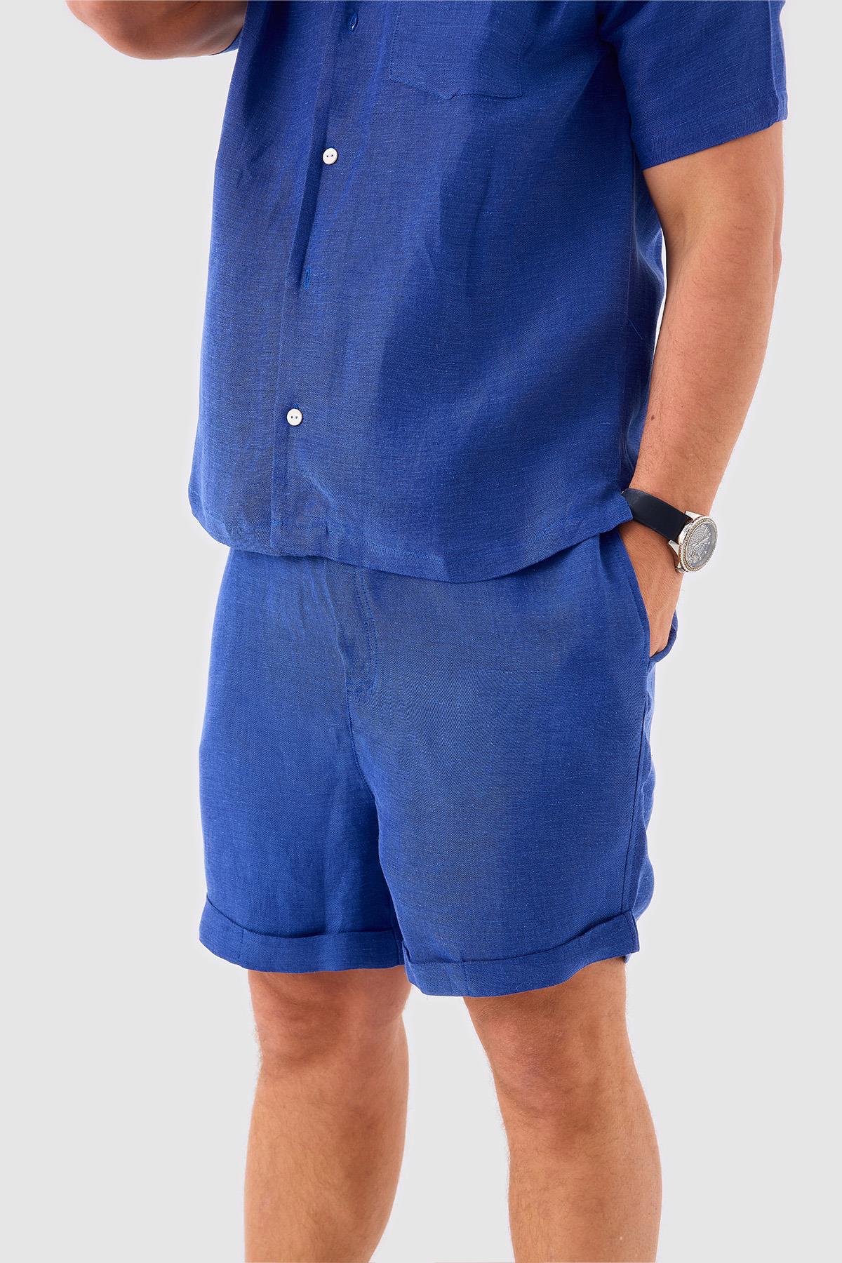 Men's Blue Linen Shorts