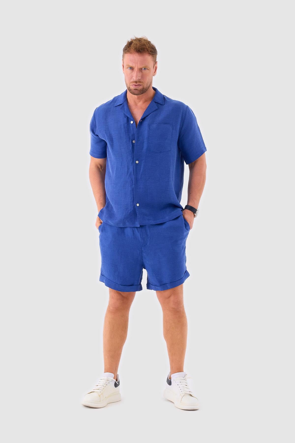Men's Blue Linen Shorts