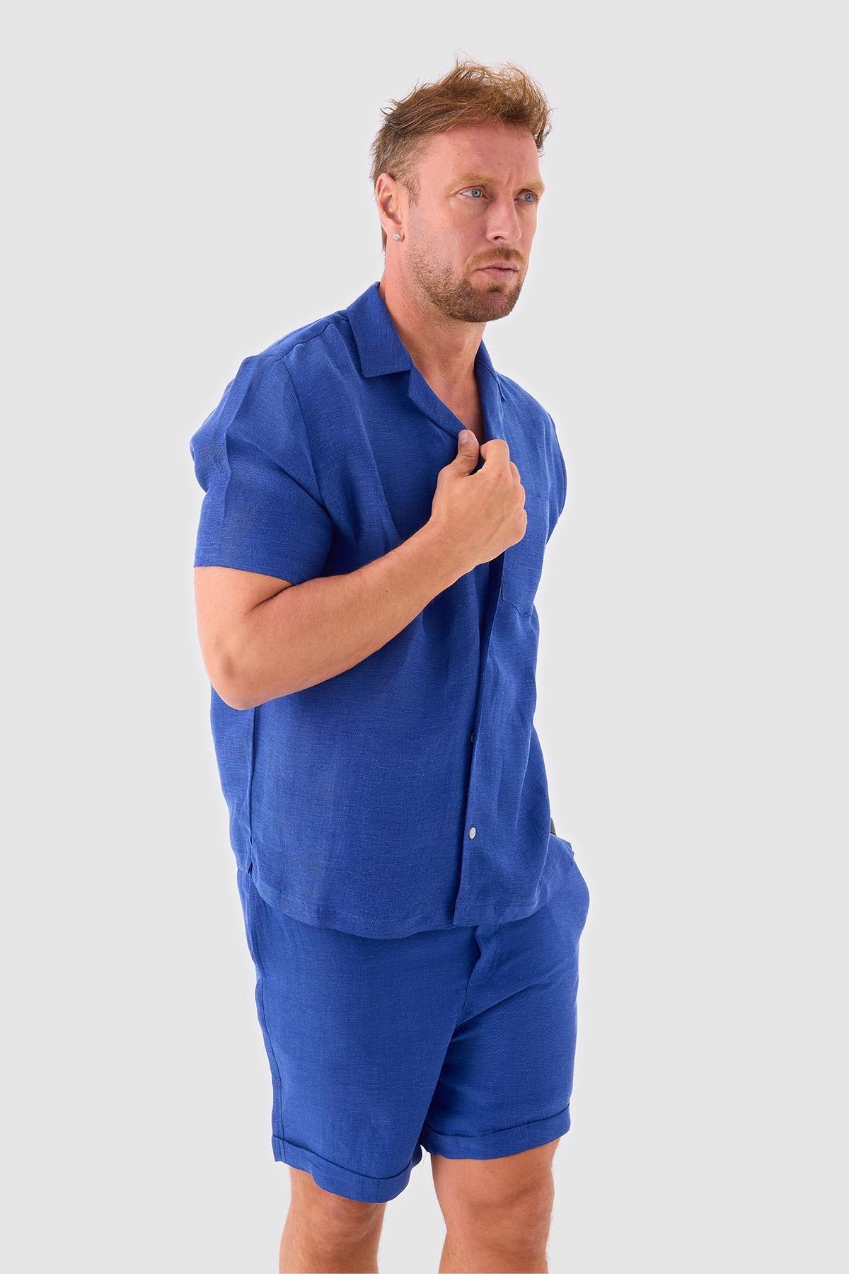 Men's Blue Linen Shorts
