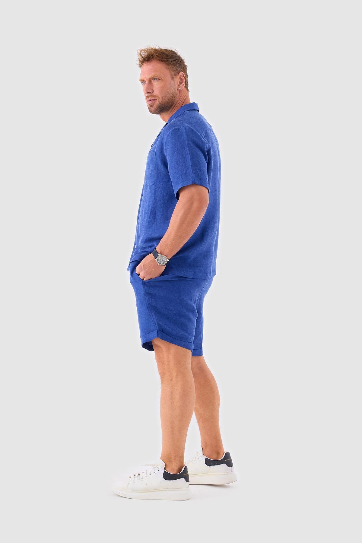 Men's Blue Linen Shorts