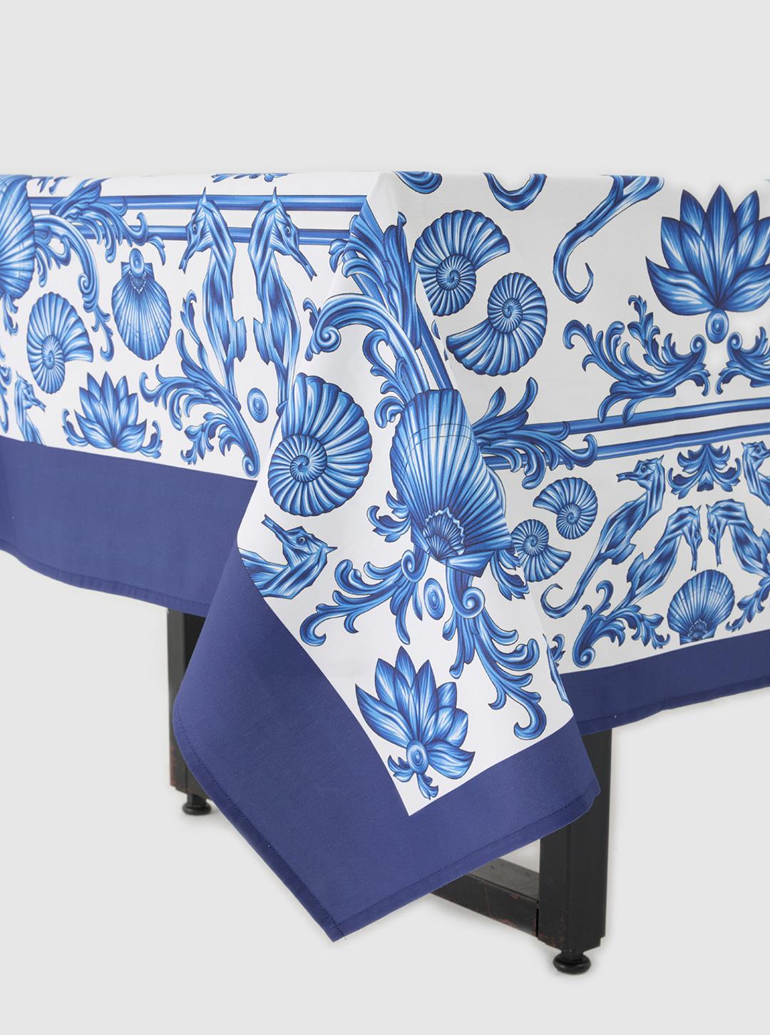 Sophisticated Blue Blanc Fabric Table Cloth 