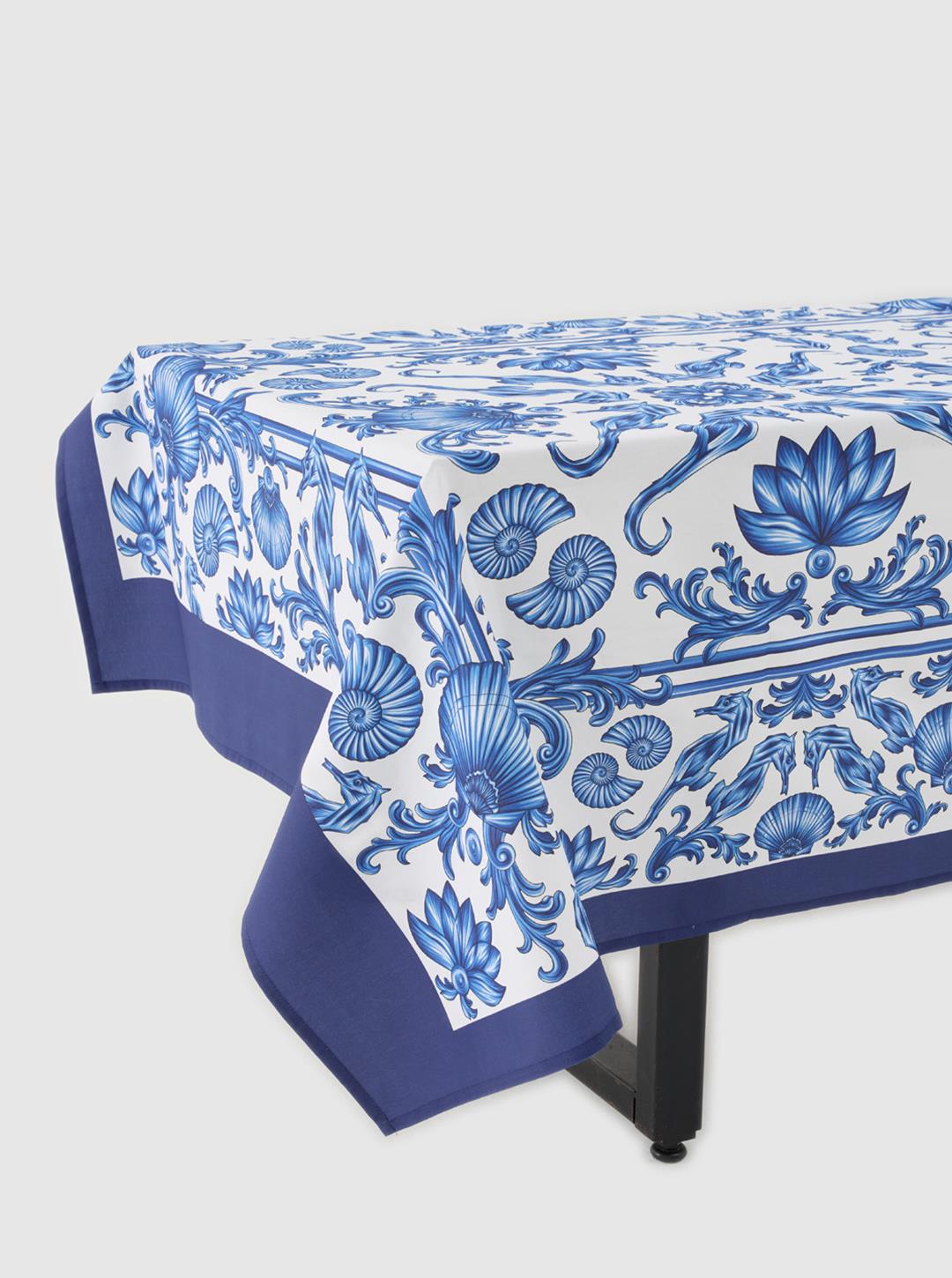 Sophisticated Blue Blanc Fabric Table Cloth 