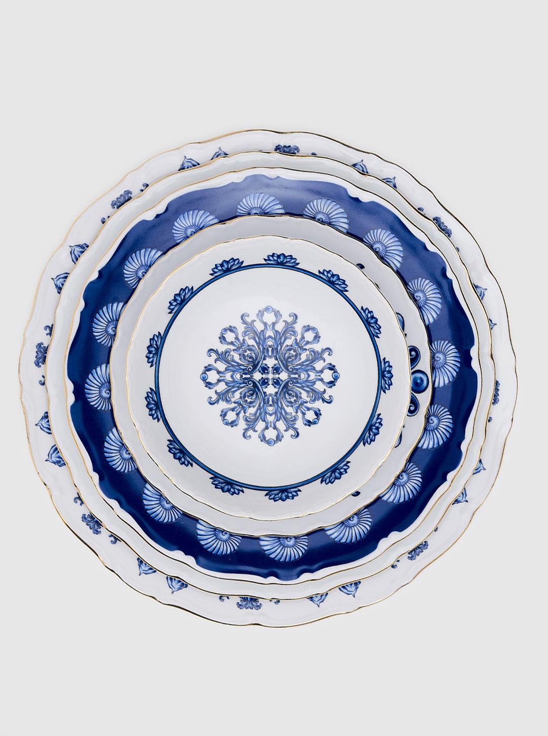 Sophisticated Blue Blanc Gold Rimmed 9.84