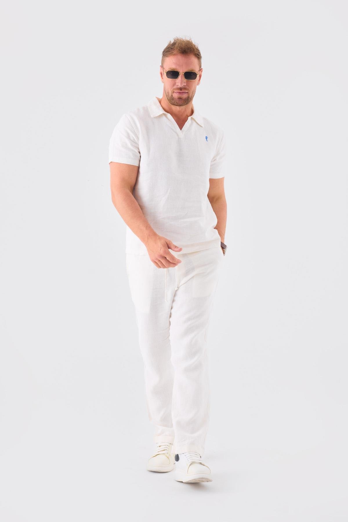 White Linen Polo 