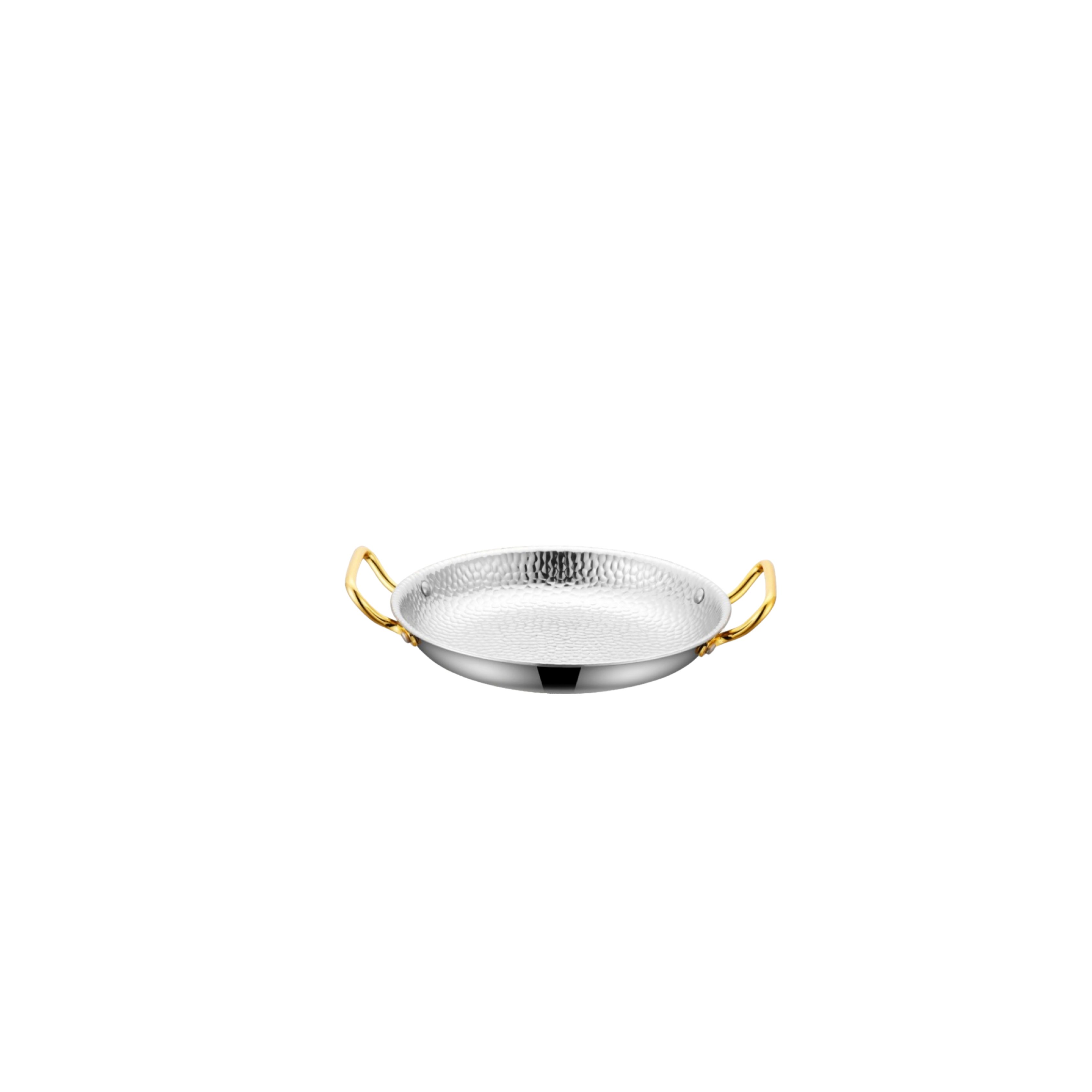 Çelik, Çekiç Desenli, Düz Tava (Sarı Kulplu) 22 cm