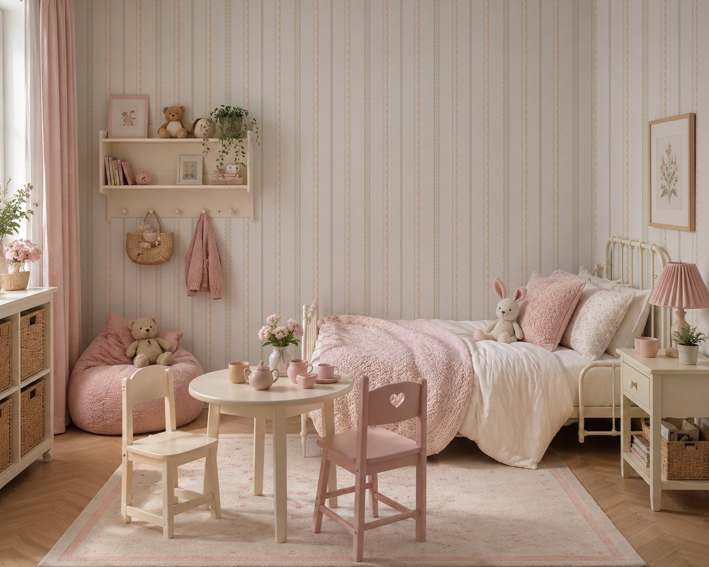 Bebe Yaka Detaylı Şerit Konsept Bebek & Çocuk Odası Duvar Kağıdı