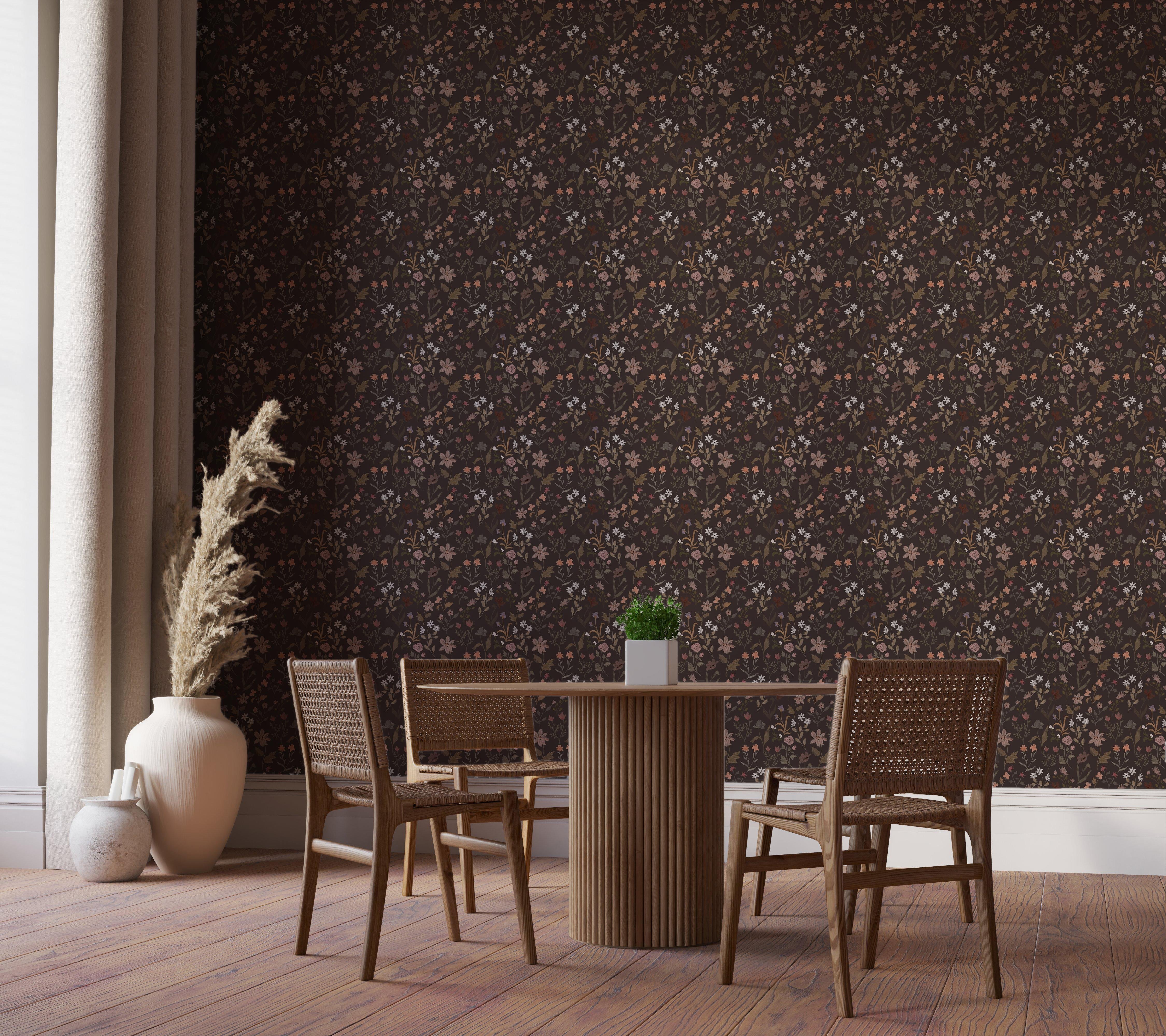 Dark Minimal Çiçekler Tasarım Duvar Kağıdı
