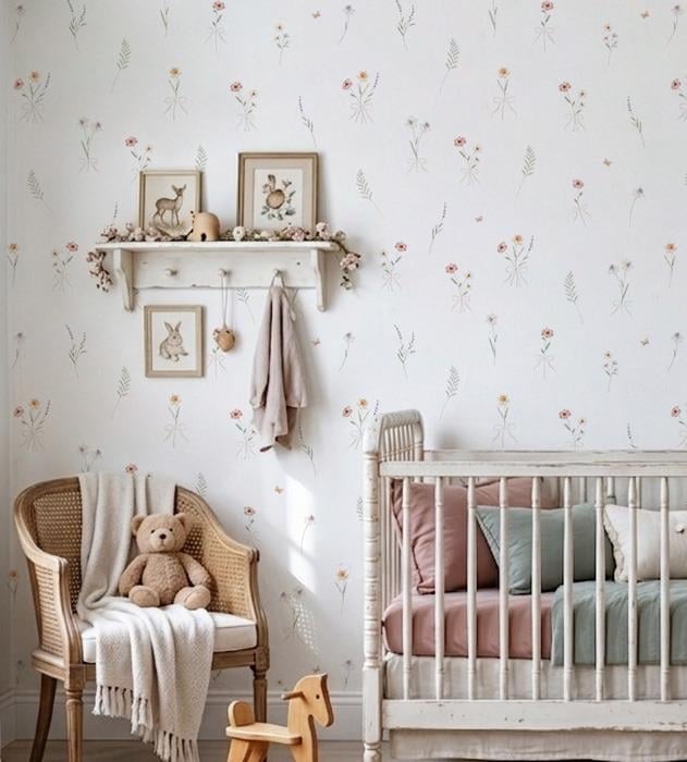 Fiyonklu Soft Yalın Çiçekler Bebek & Çocuk Odası Duvar Kağıdı