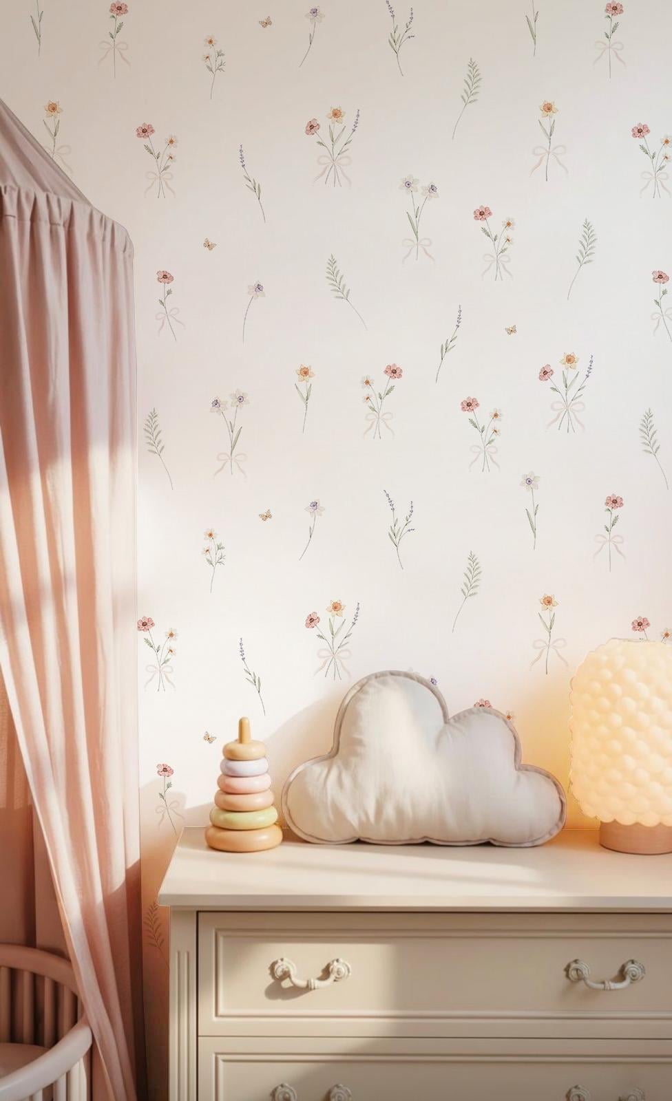 Fiyonklu Soft Yalın Çiçekler Bebek & Çocuk Odası Duvar Kağıdı