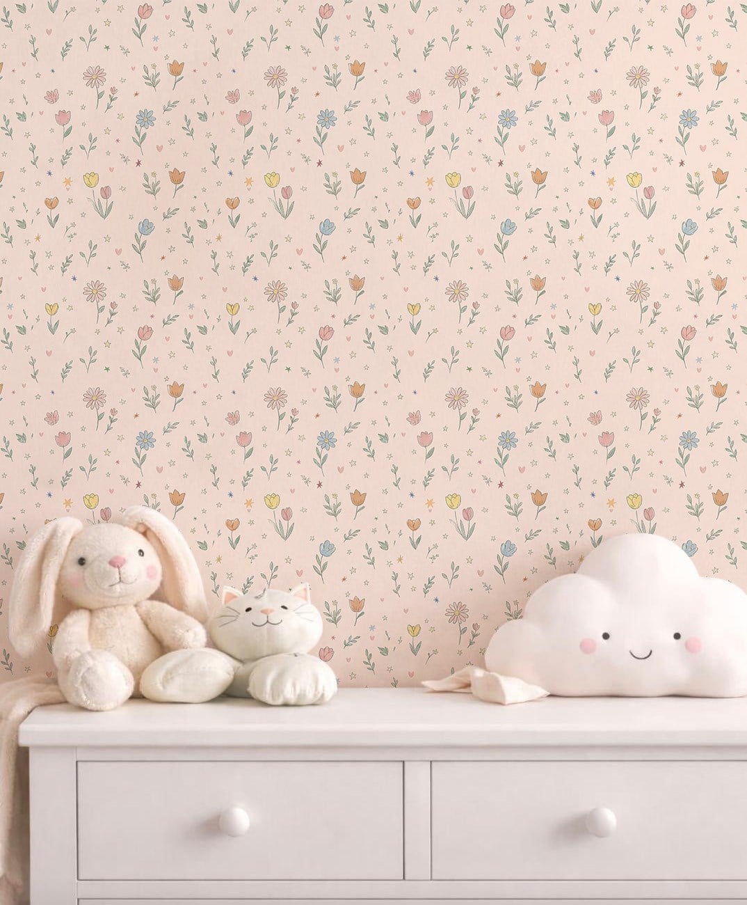 Minik Pastel Renkli Çiçekler Zarif Bebek & Çocuk Odası Duvar Kağıdı