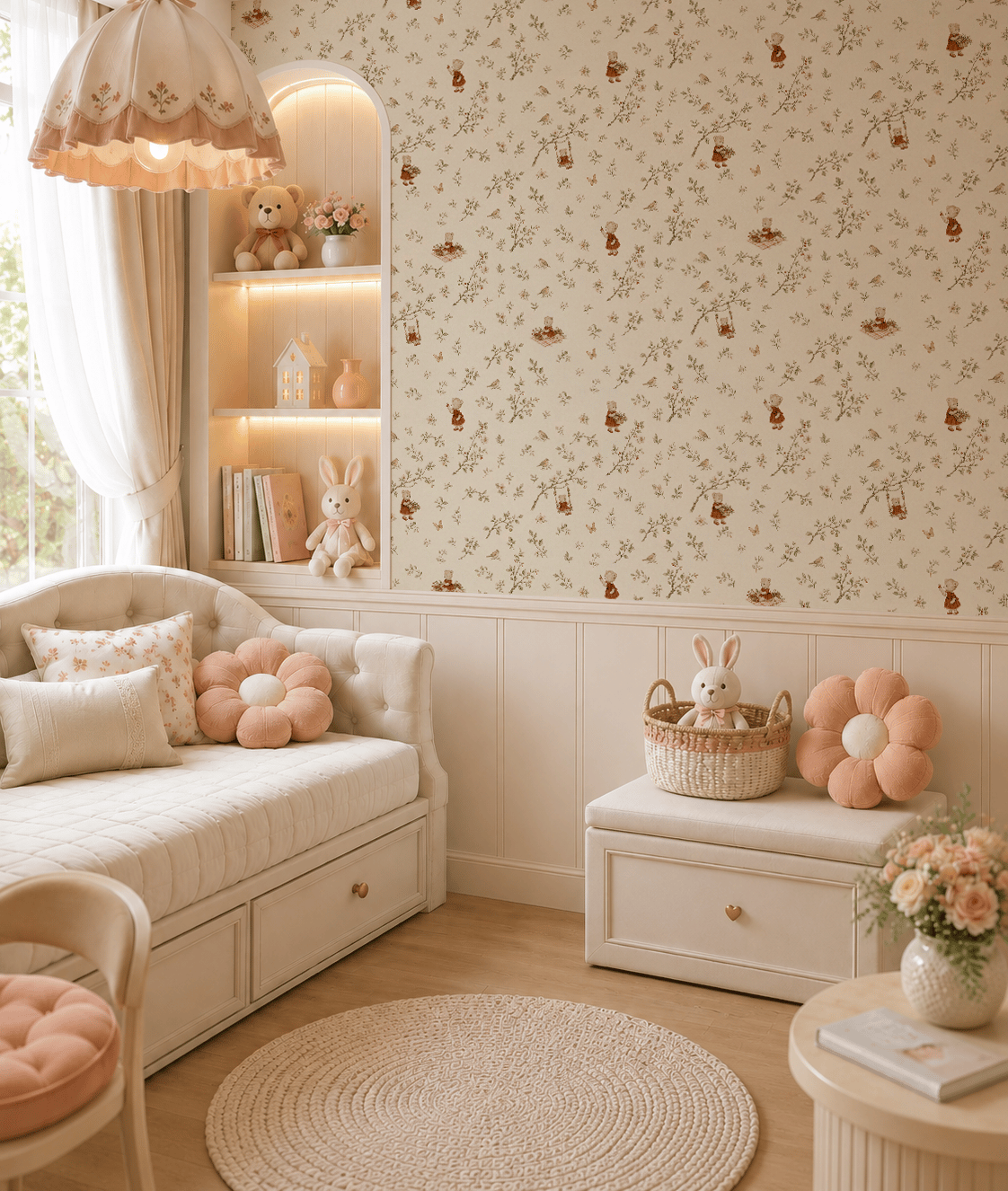 Minimal Ayıcıklar ve Yapraklar Piknik Konsept Bebek & Çocuk Odası Duvar Kağıdı