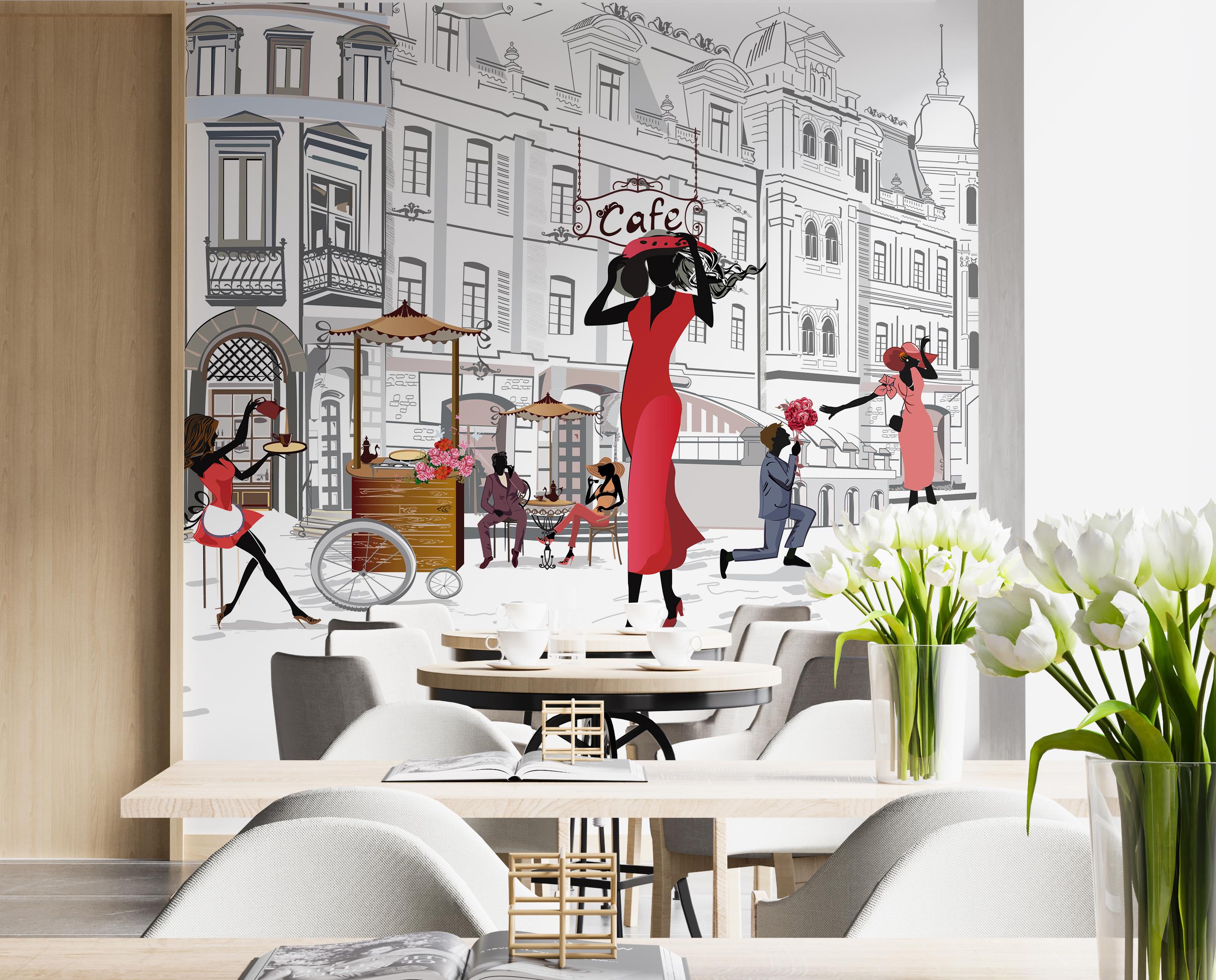 Sanat ve Çizgisel Sokak Kafe Duvar Kağıdı
