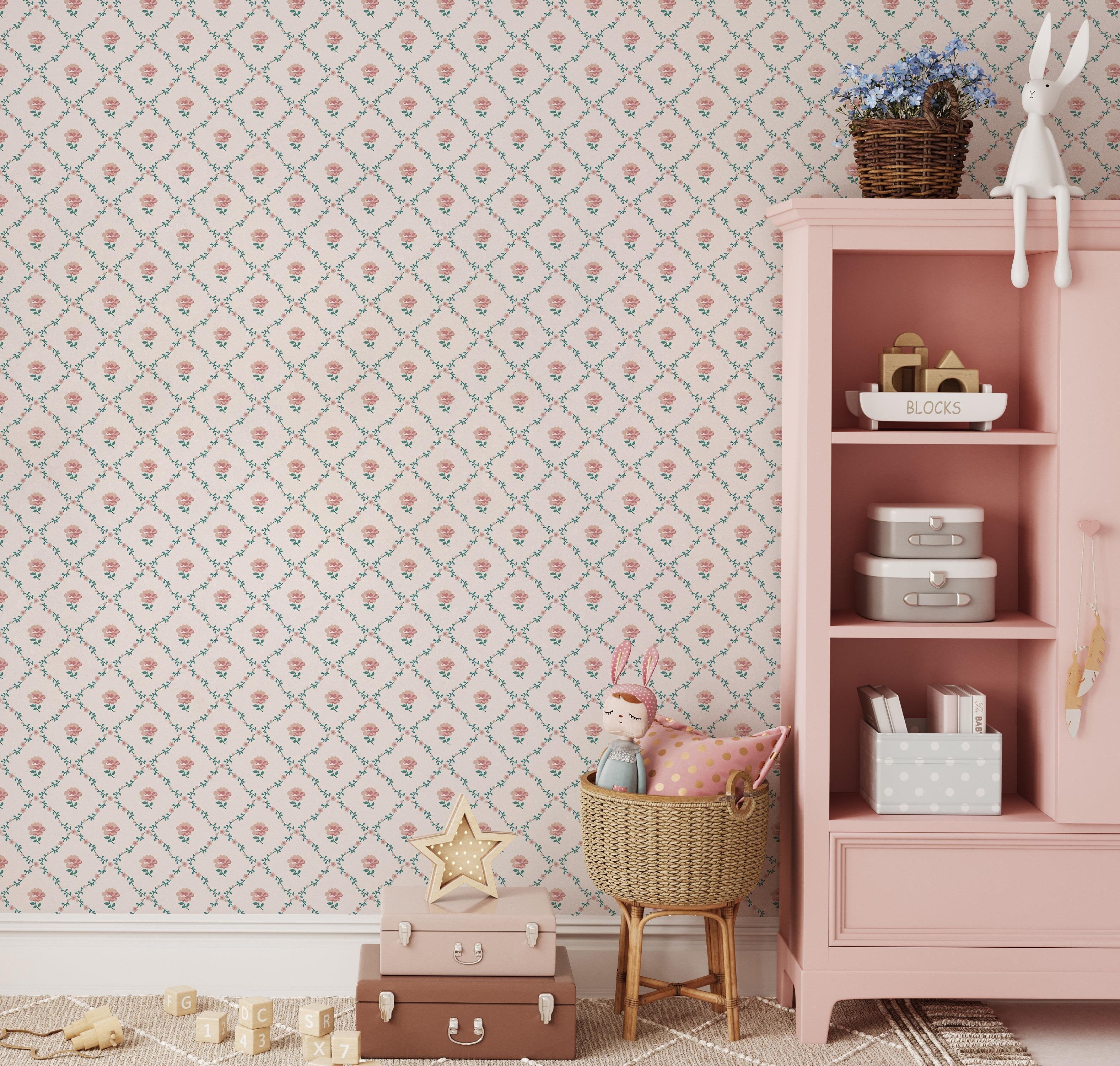 Sarmal Yapraklar ve Minik Çiçek Konseptli Minimal Desen Bebek & Çocuk Odası Duvar Kağıdı
