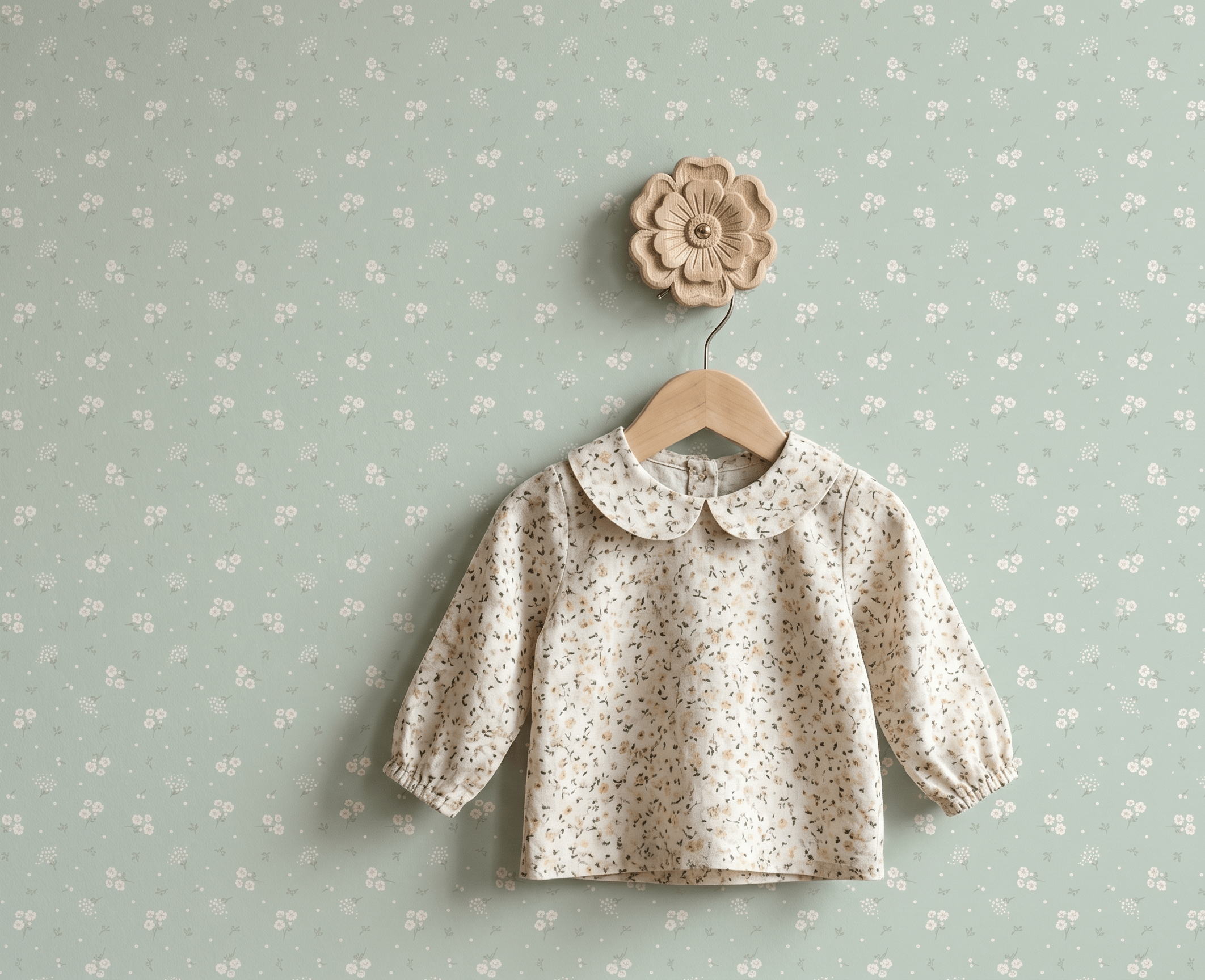 Soft Yeşil Renk Minimal Çiçekler Duvar Kağıdı