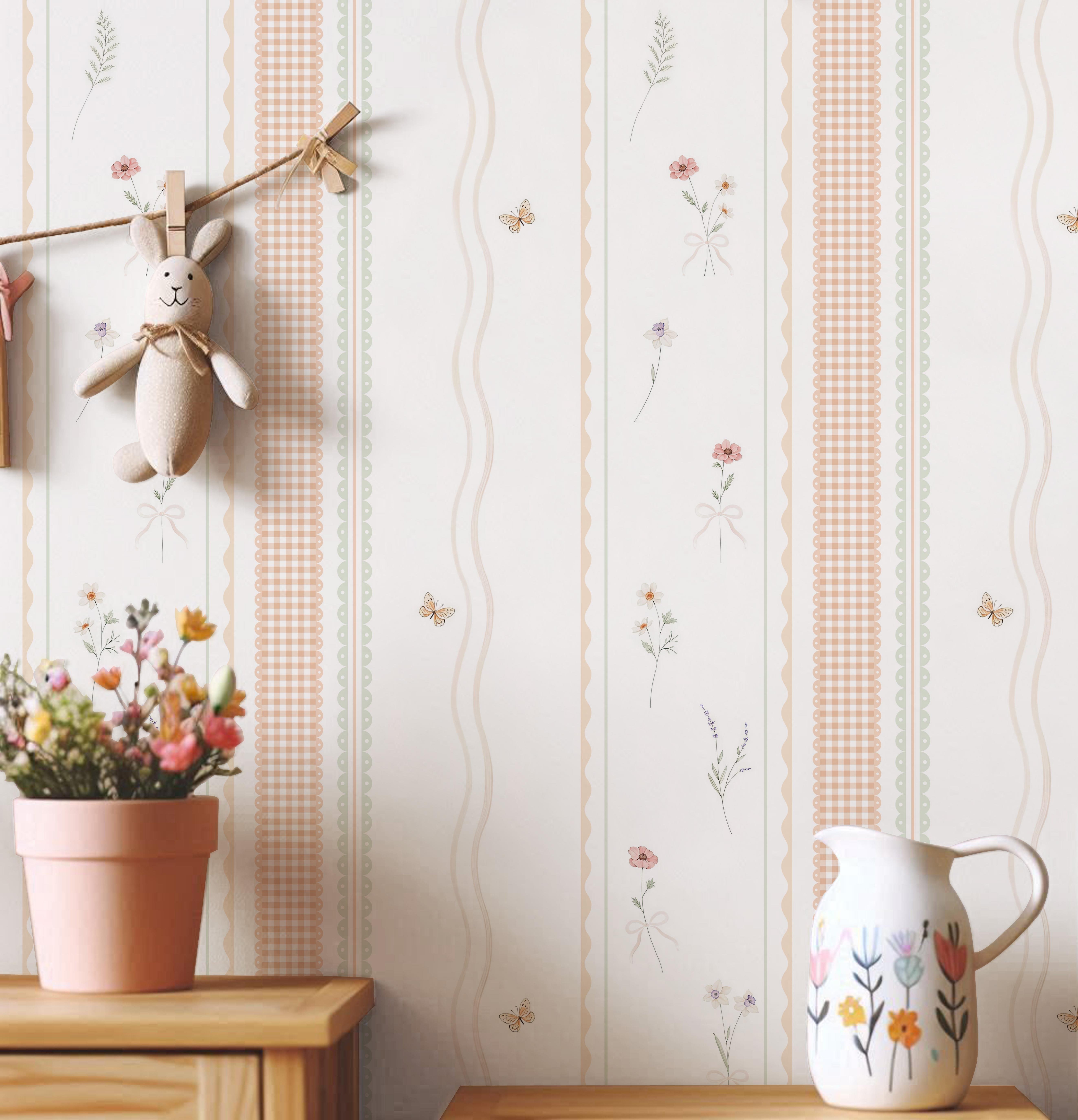Somon Minimal Pötikare Detay Çiçekler Bebek & Çocuk Odası Duvar Kağıdı