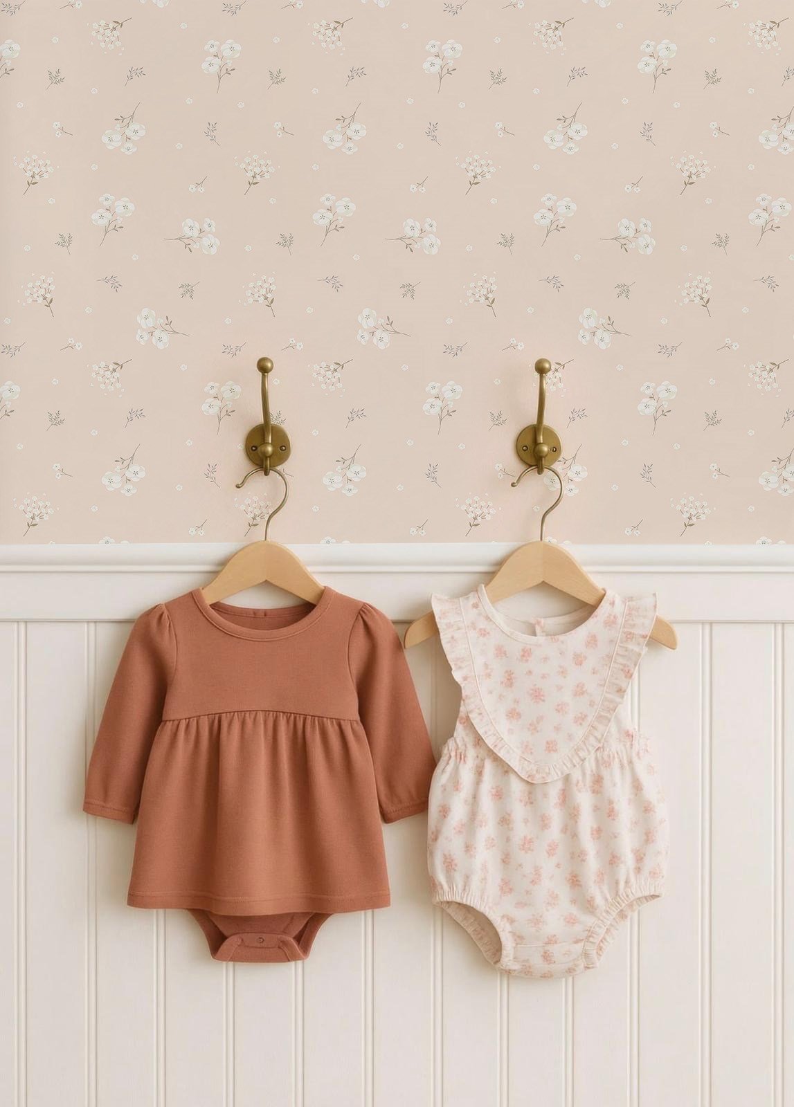 Somon Soft Renk Minimal Çiçekler Duvar Kağıdı