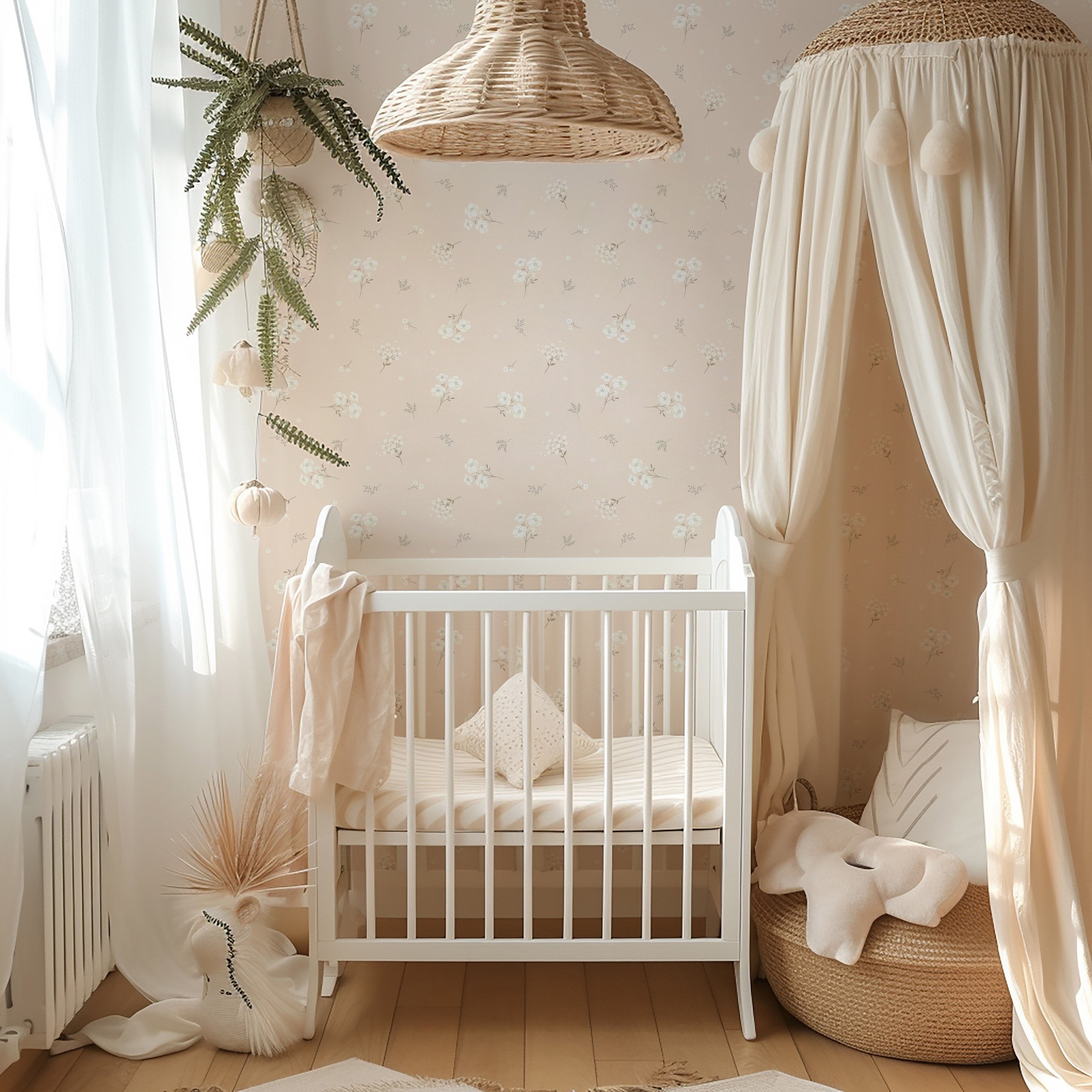 Somon Soft Renk Minimal Çiçekler Duvar Kağıdı
