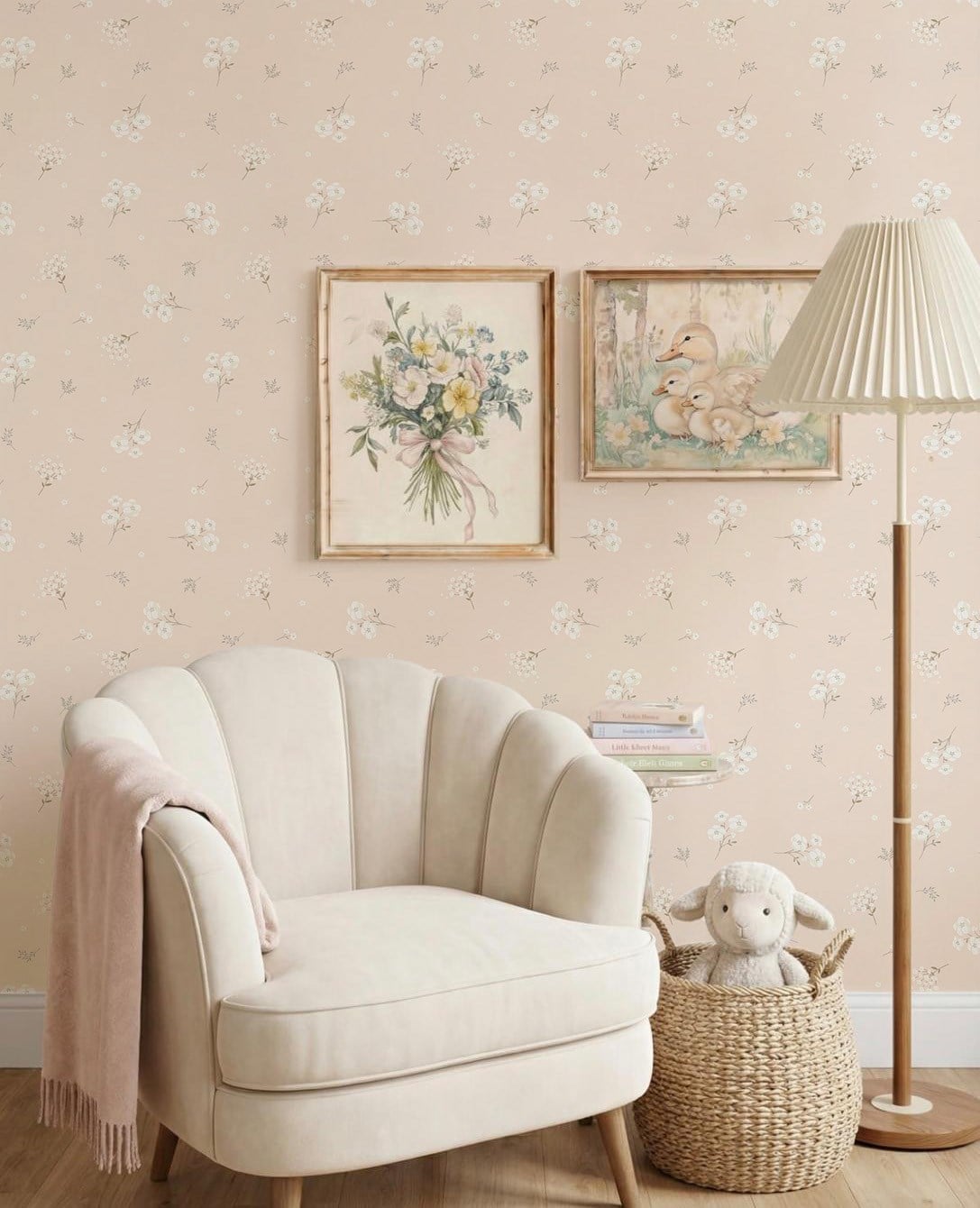 Somon Soft Renk Minimal Çiçekler Duvar Kağıdı