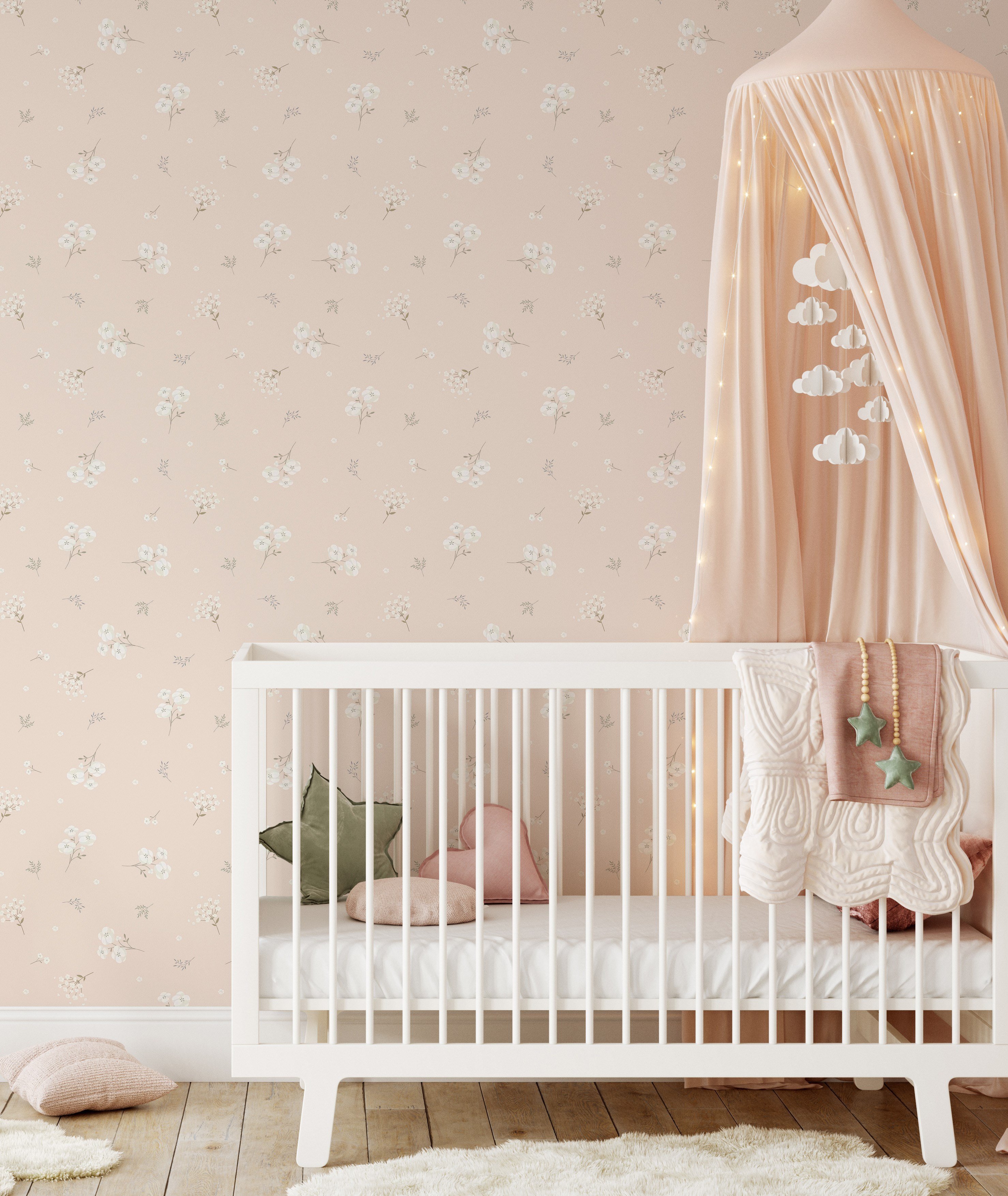 Somon Soft Renk Minimal Çiçekler Duvar Kağıdı
