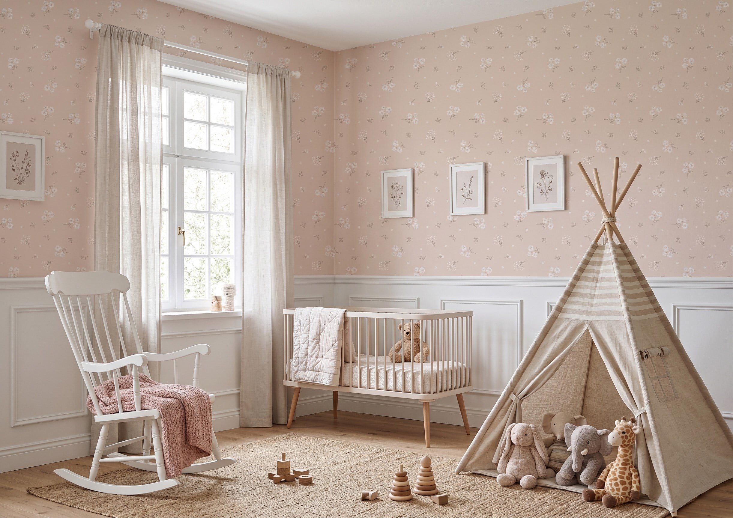 Somon Soft Renk Minimal Çiçekler Duvar Kağıdı