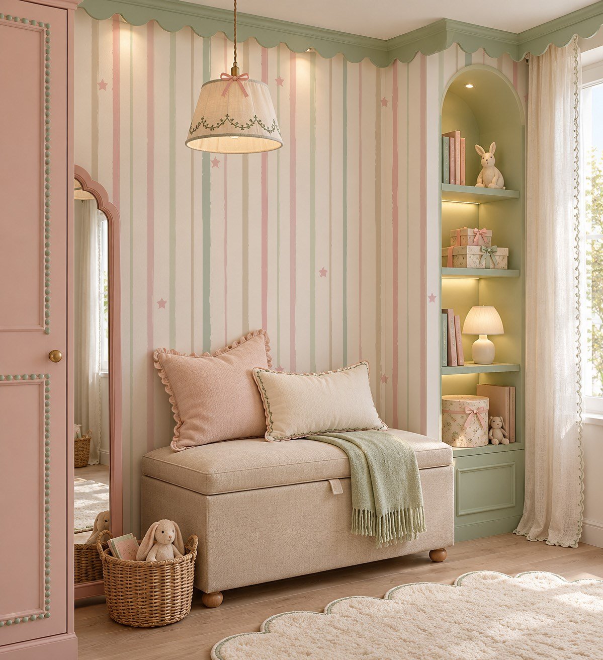 Suluboya Çizgiler ve Yıldızlar Pastel Tasarım Bebek & Çocuk Odası Duvar Kağıdı