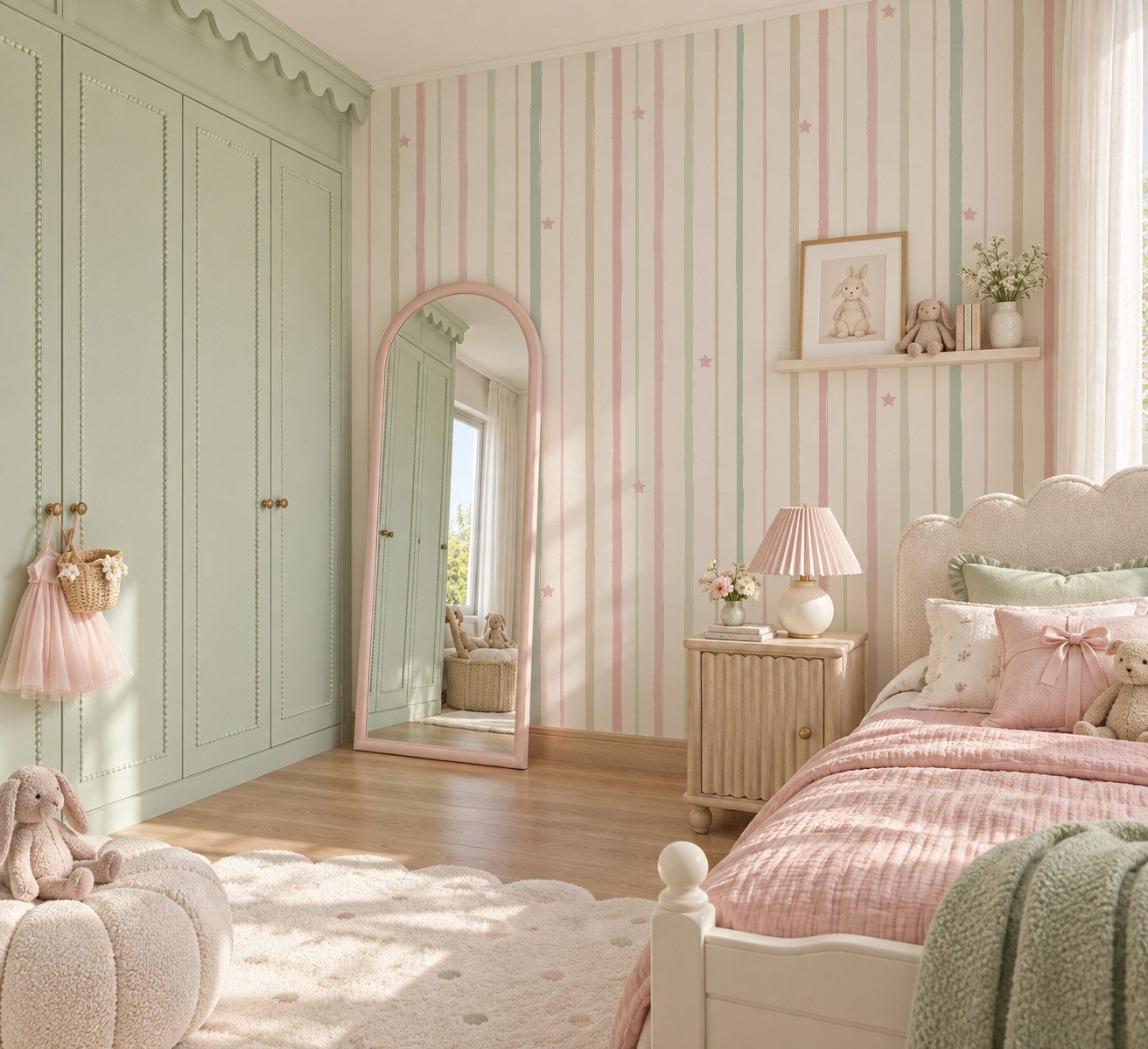 Suluboya Çizgiler ve Yıldızlar Pastel Tasarım Bebek & Çocuk Odası Duvar Kağıdı