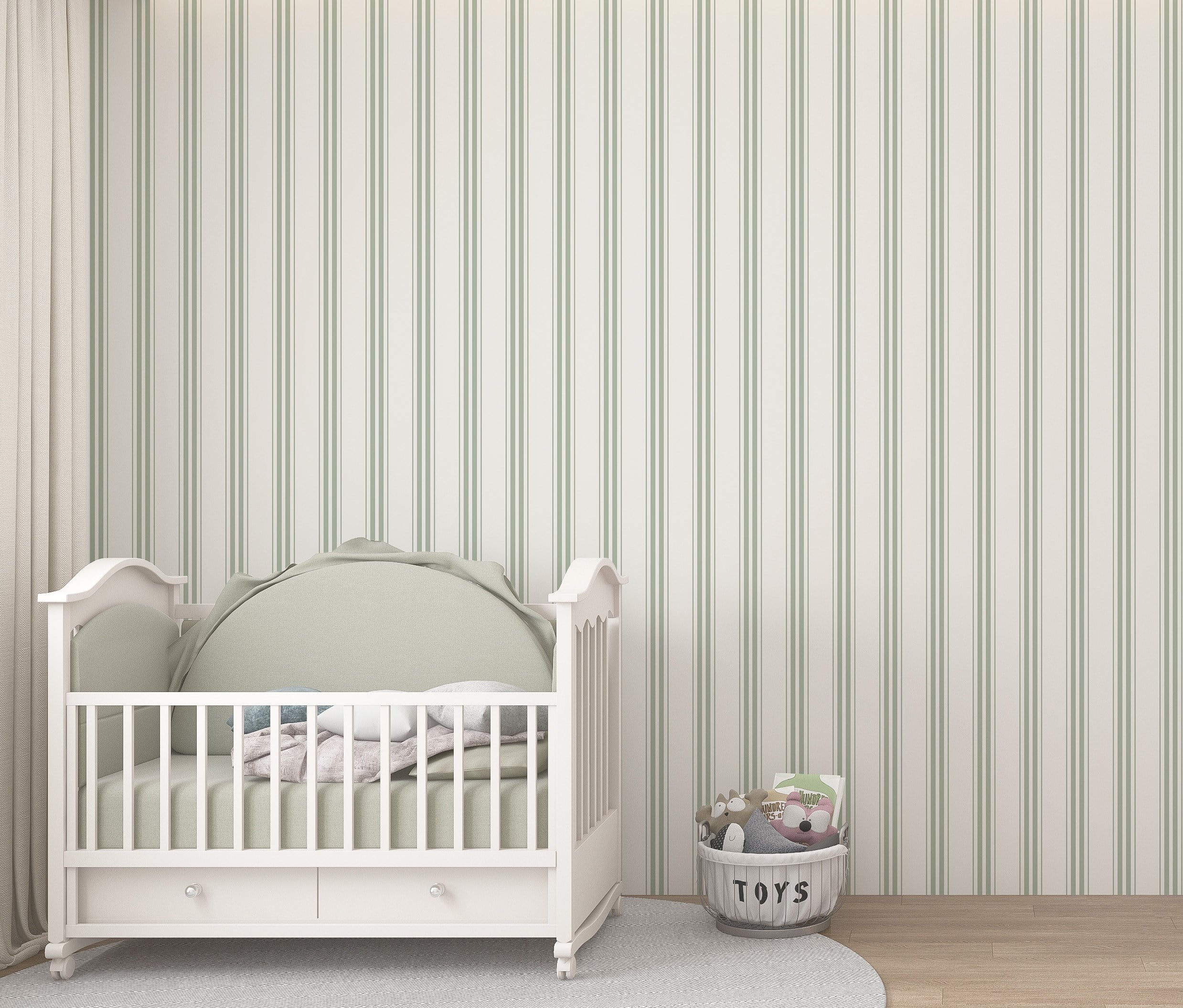 Yeşil İnce ve Kalın Şeritler Bebek & Çocuk Odası Duvar Kağıdı